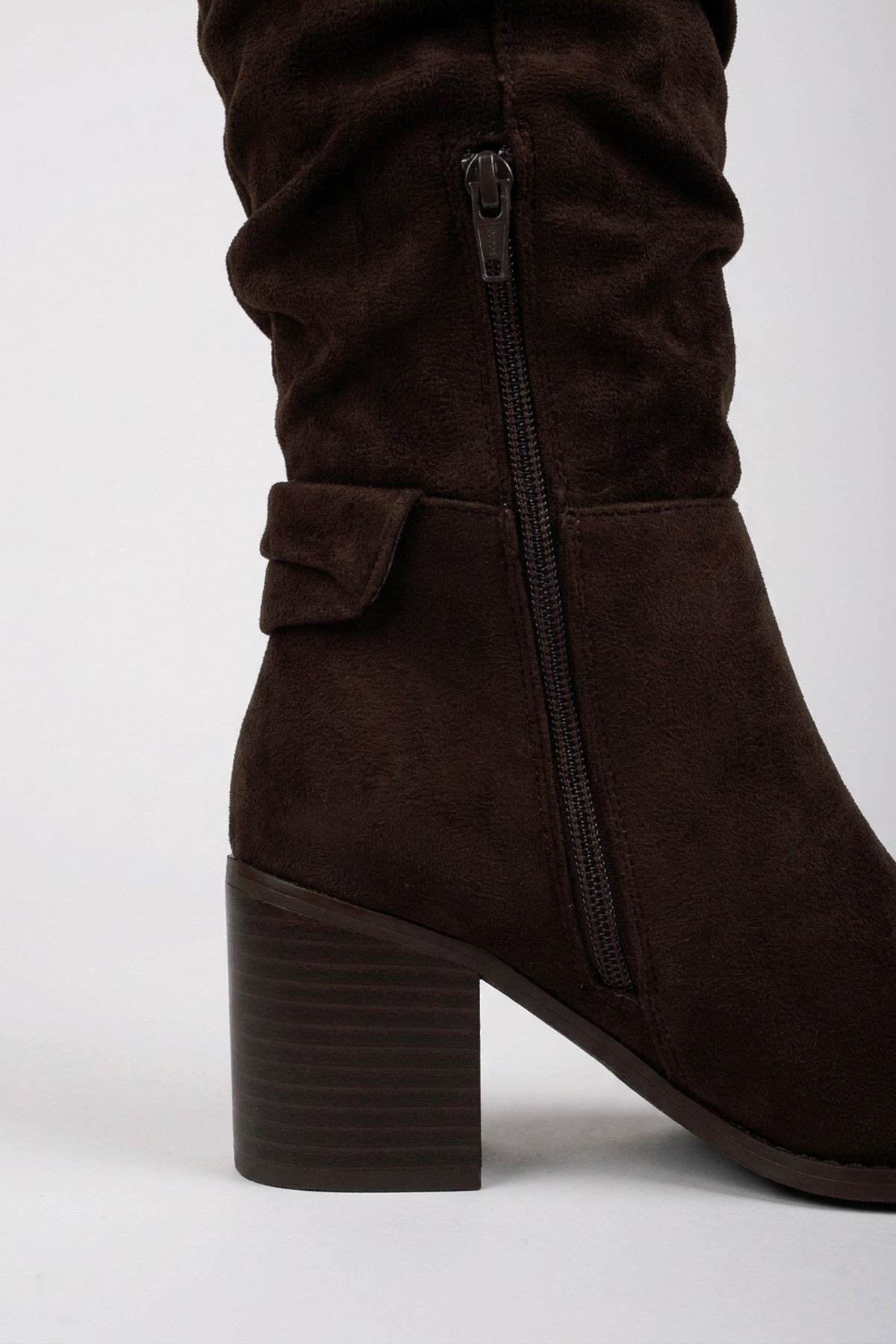 Jessa Faux Suede Slouchy Knee Boots - Brown Suede