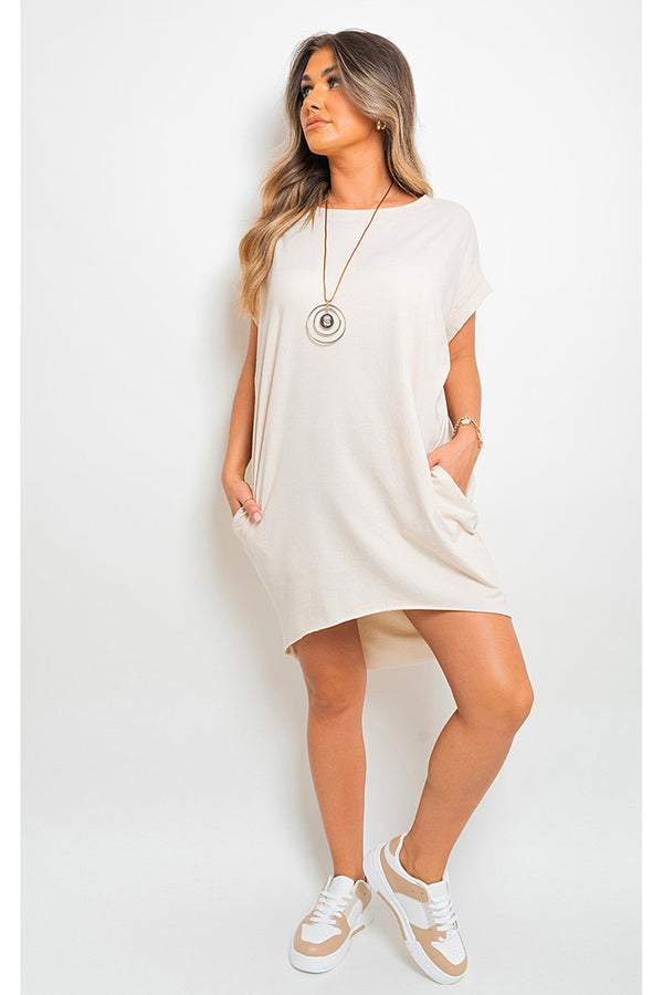 Esme Short Sleeve With Front Pockets Top - Beige
