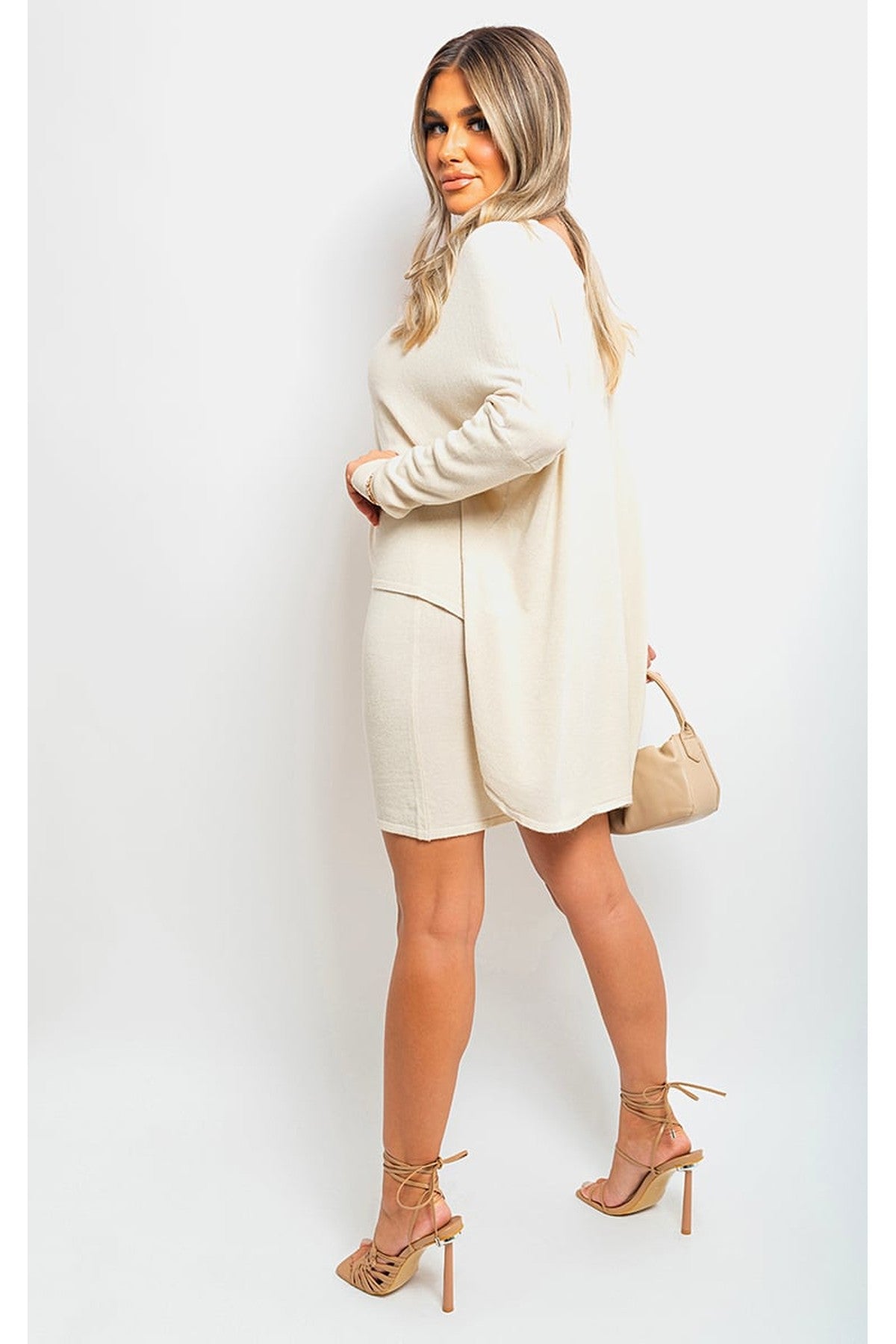 Joanna Oversized Long Sleeve Asymmetric Mini Dress - Beige
