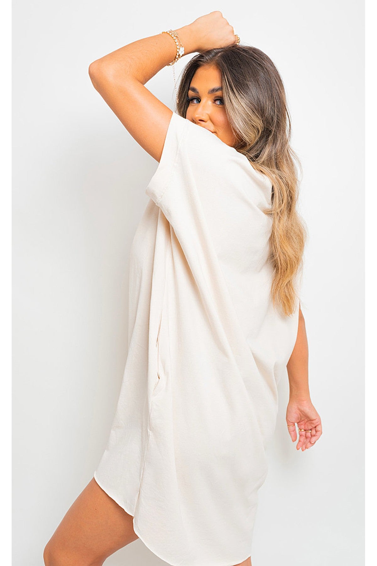 Esme Short Sleeve With Front Pockets Top - Beige