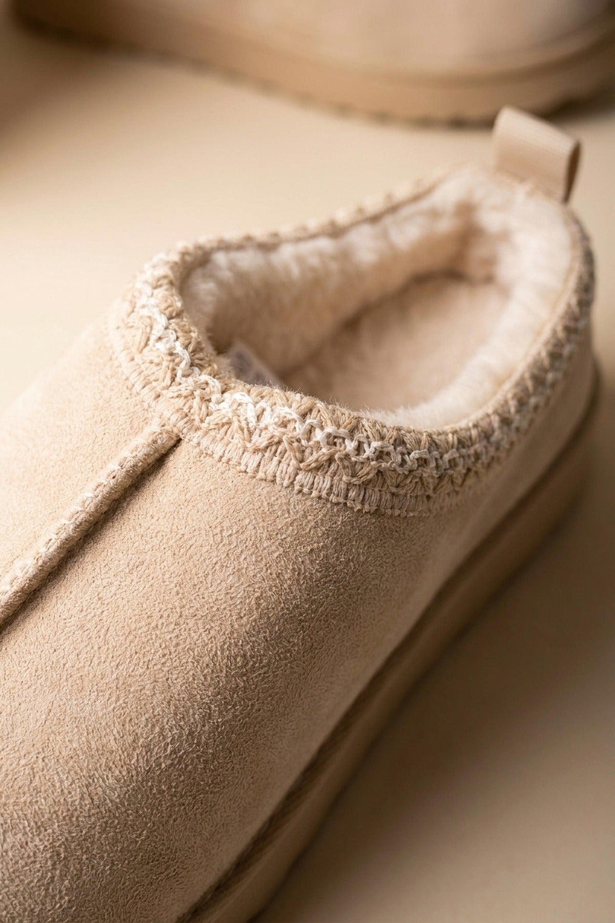 Odette Faux Suede Lined Slipper Mules - Beige