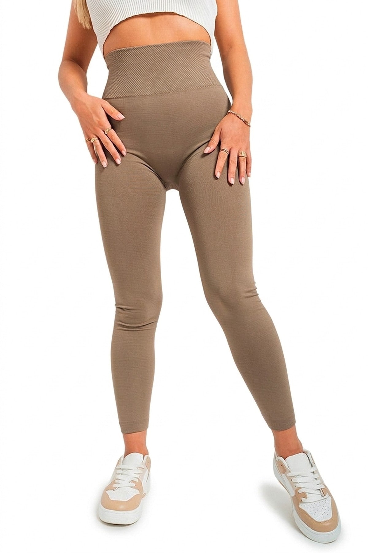 Elaine High Waist Tummy Compression Slimming Leggings - Mocha_wb