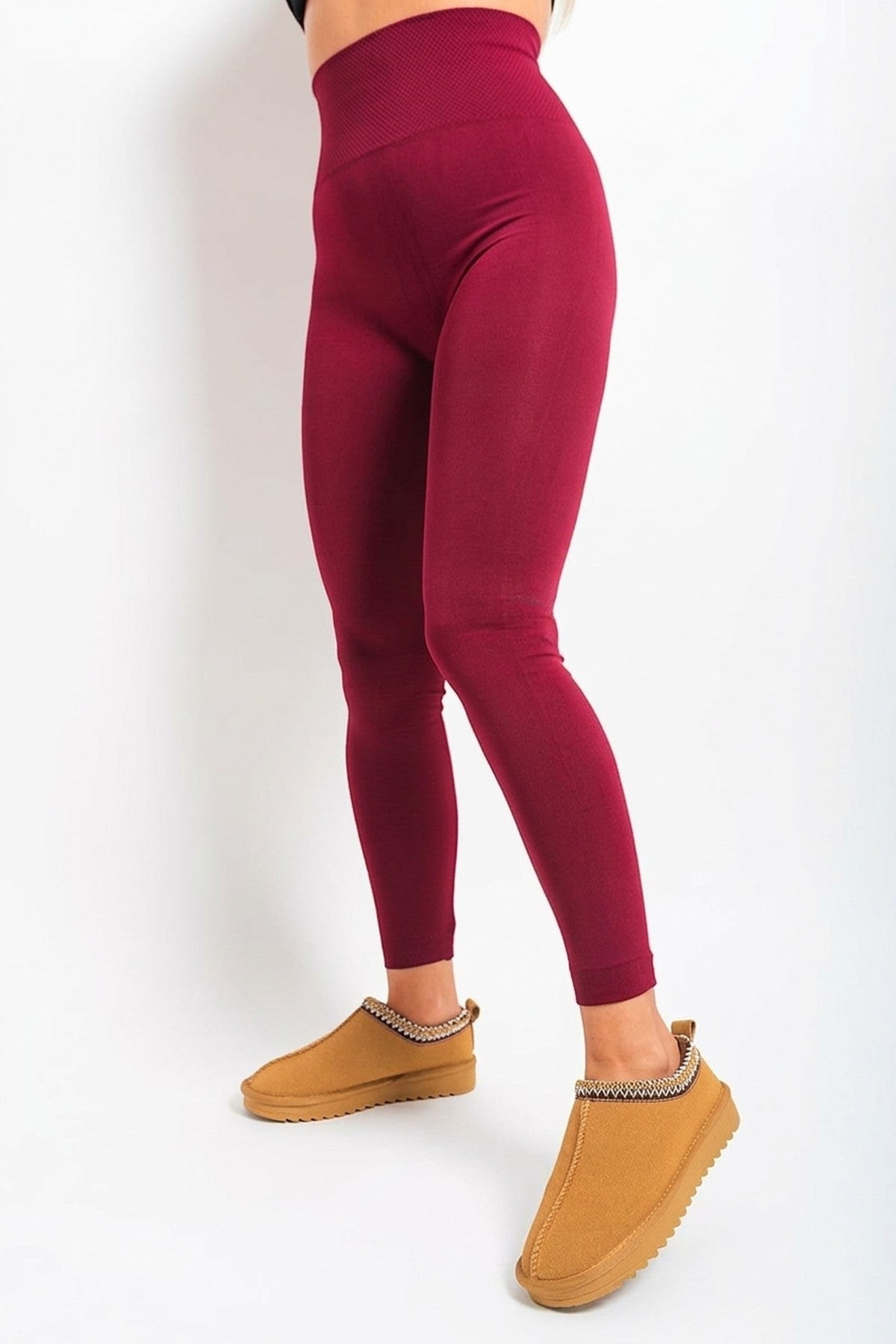 Elaine High Waist Tummy Compression Slimming Leggings - Wine_wb