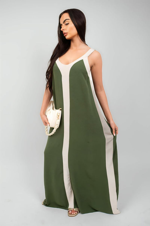 Bianca Two-tone Sleeveless Cami Maxi Dress - Beige