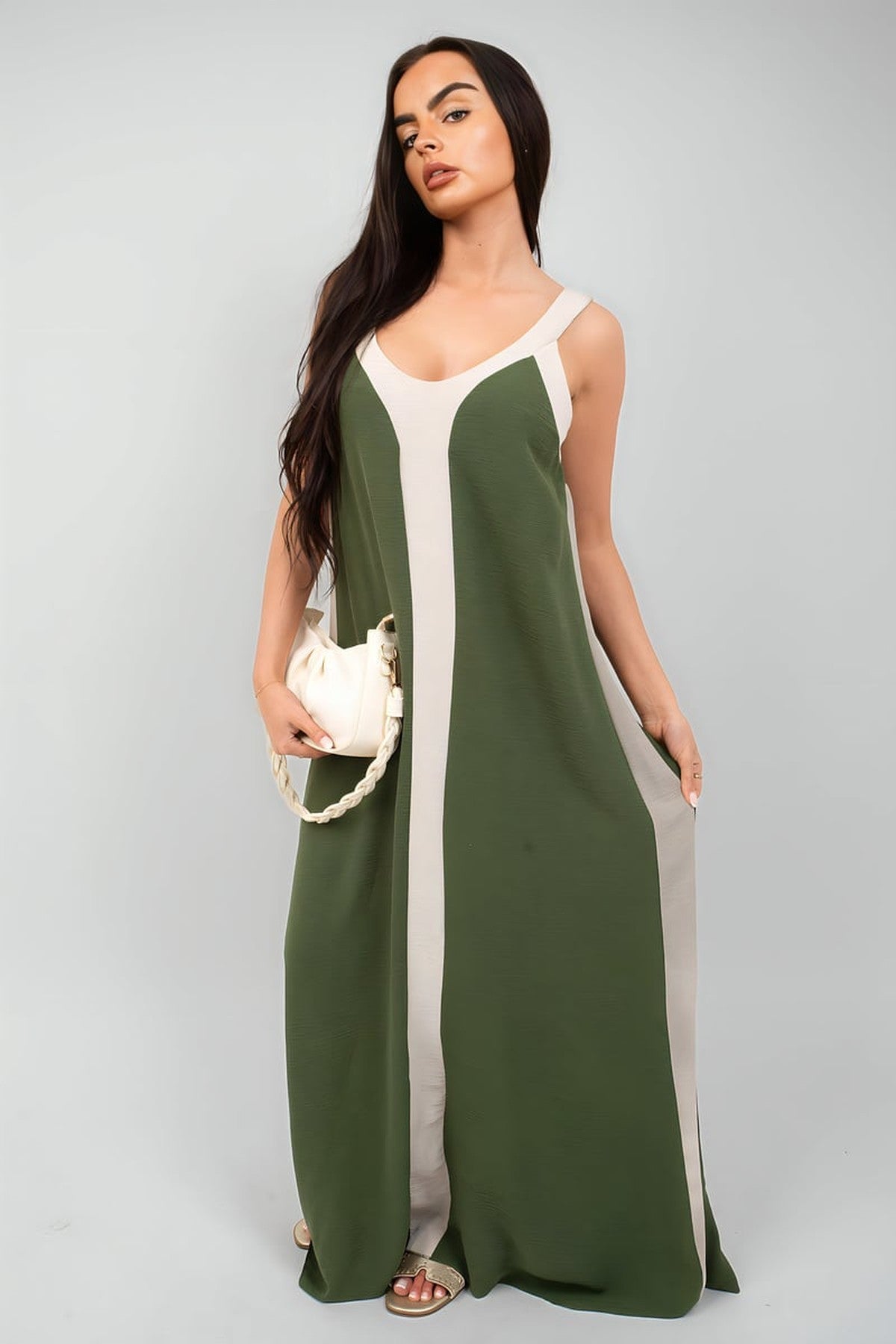 Bianca Two-tone Sleeveless Cami Maxi Dress - Beige