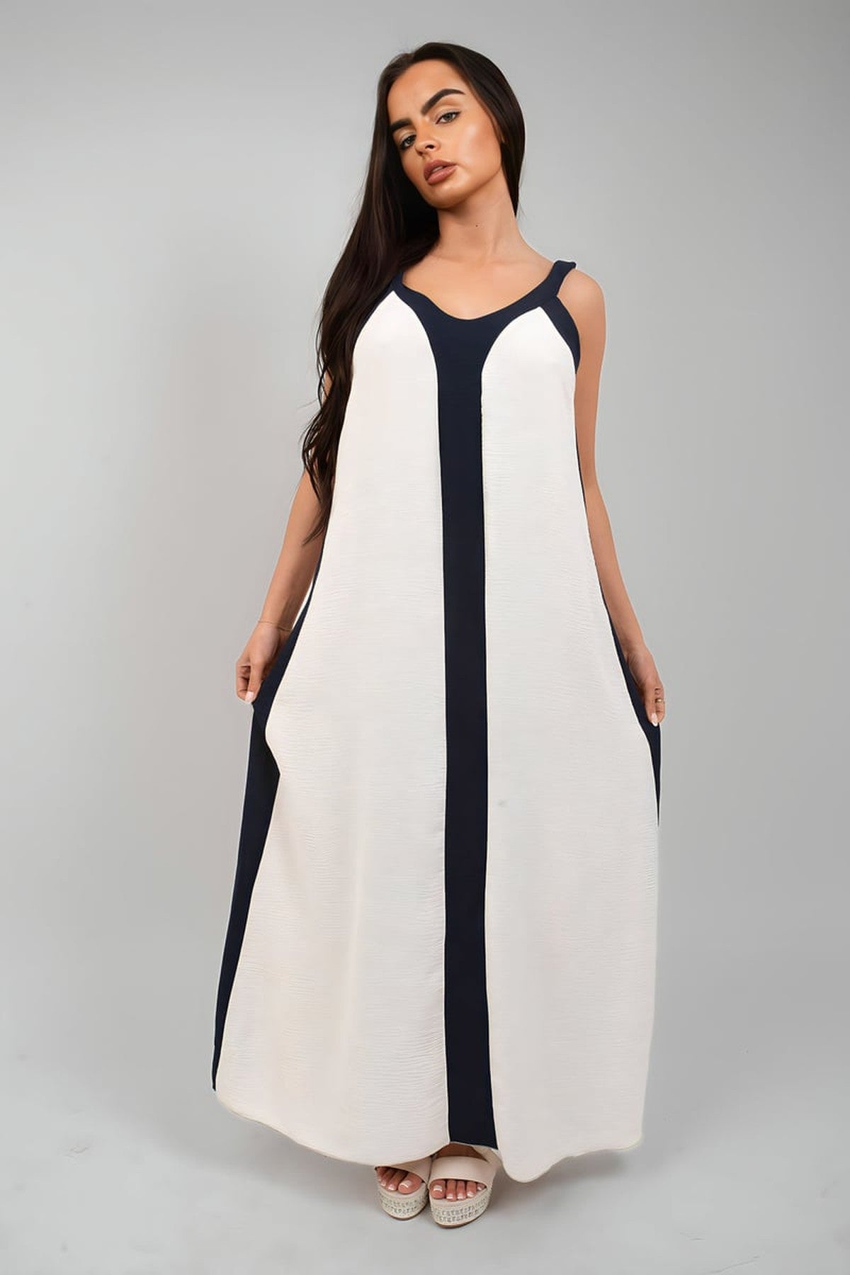 Bianca Two-tone Sleeveless Cami Maxi Dress - Navy