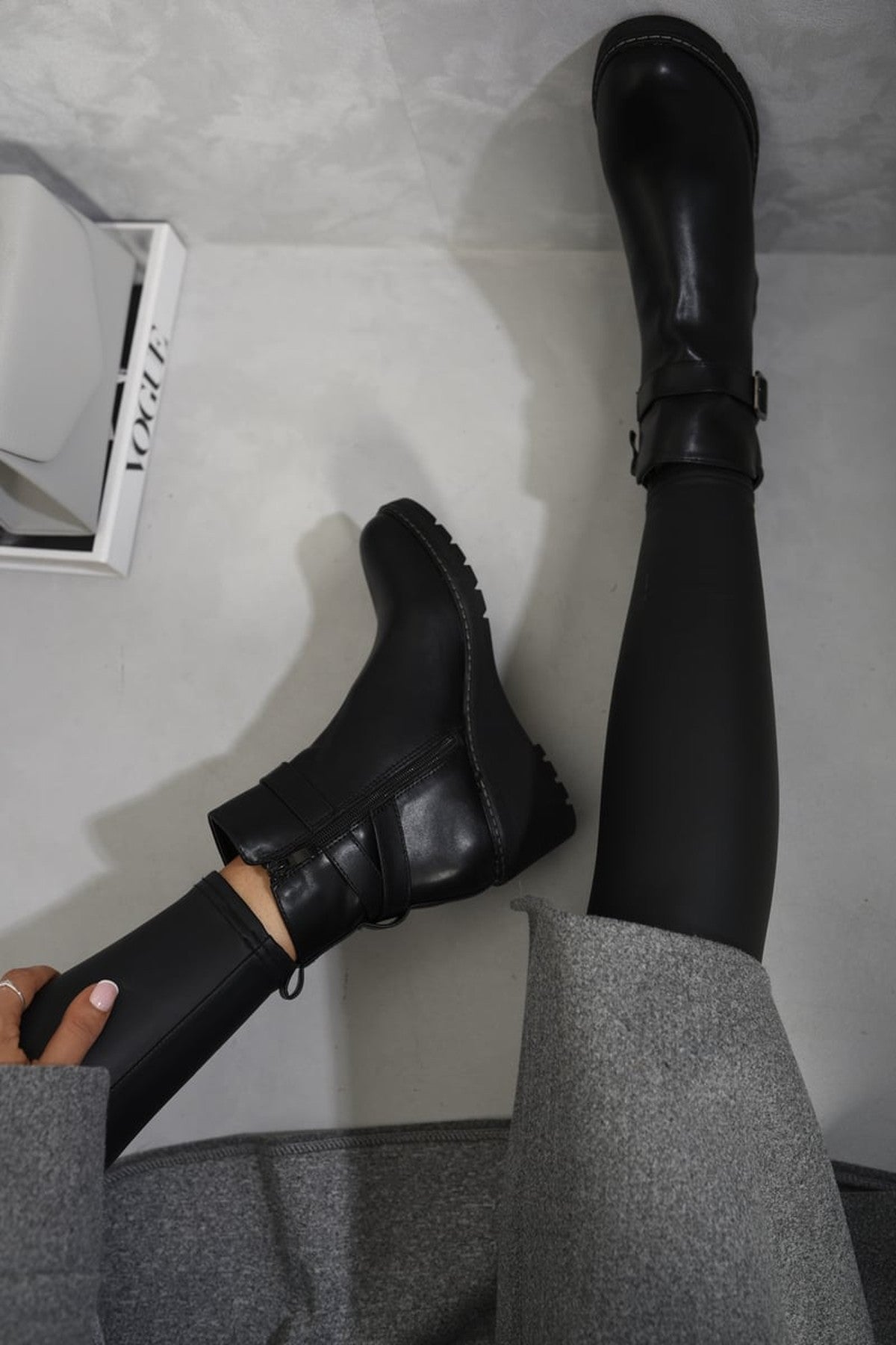 Isabel Side Zip Low Wedge Chelsea Ankle Boots - Black