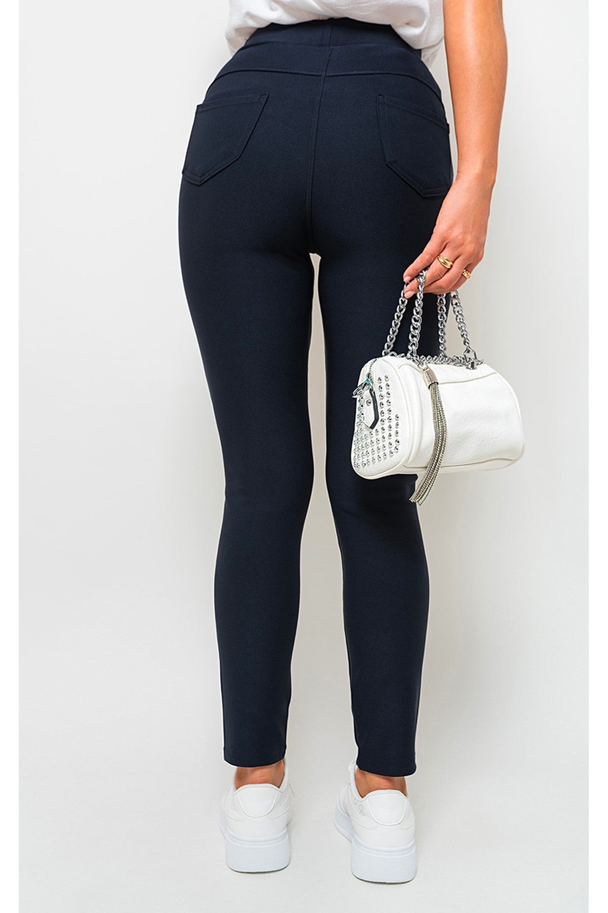 Selene Wide Waistband Trouser With Front Pockets - Navy