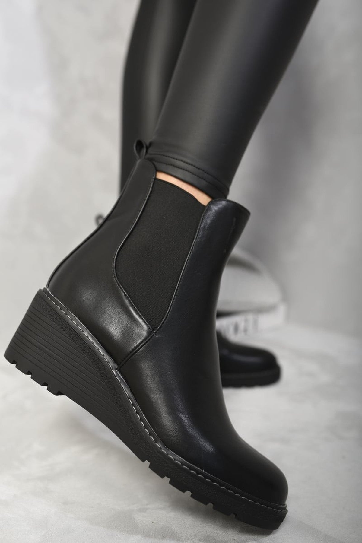 Cecilia Low Wedge Ankle Boots - Black