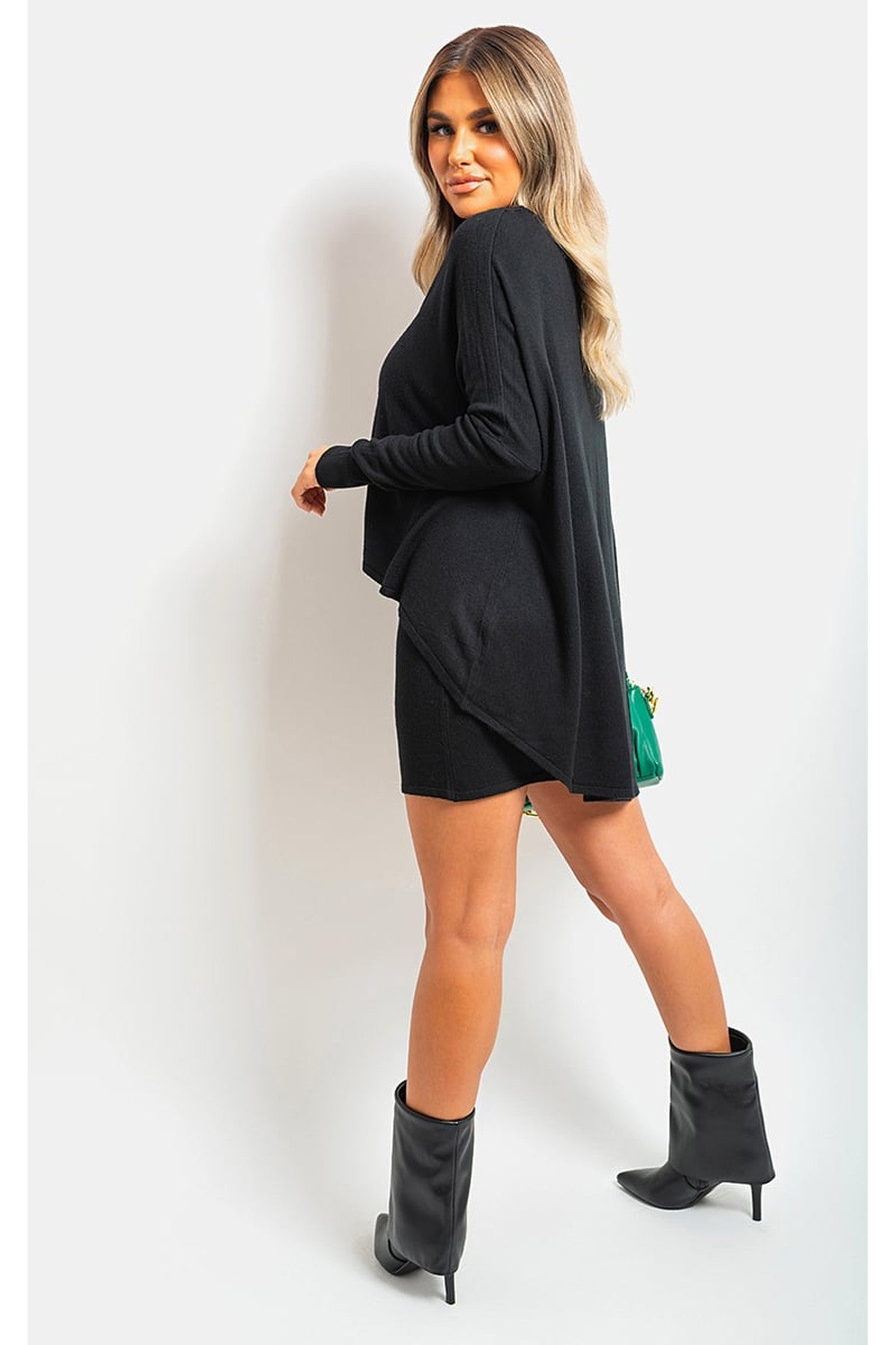 Joanna Oversized Long Sleeve Asymmetric Mini Dress - Black