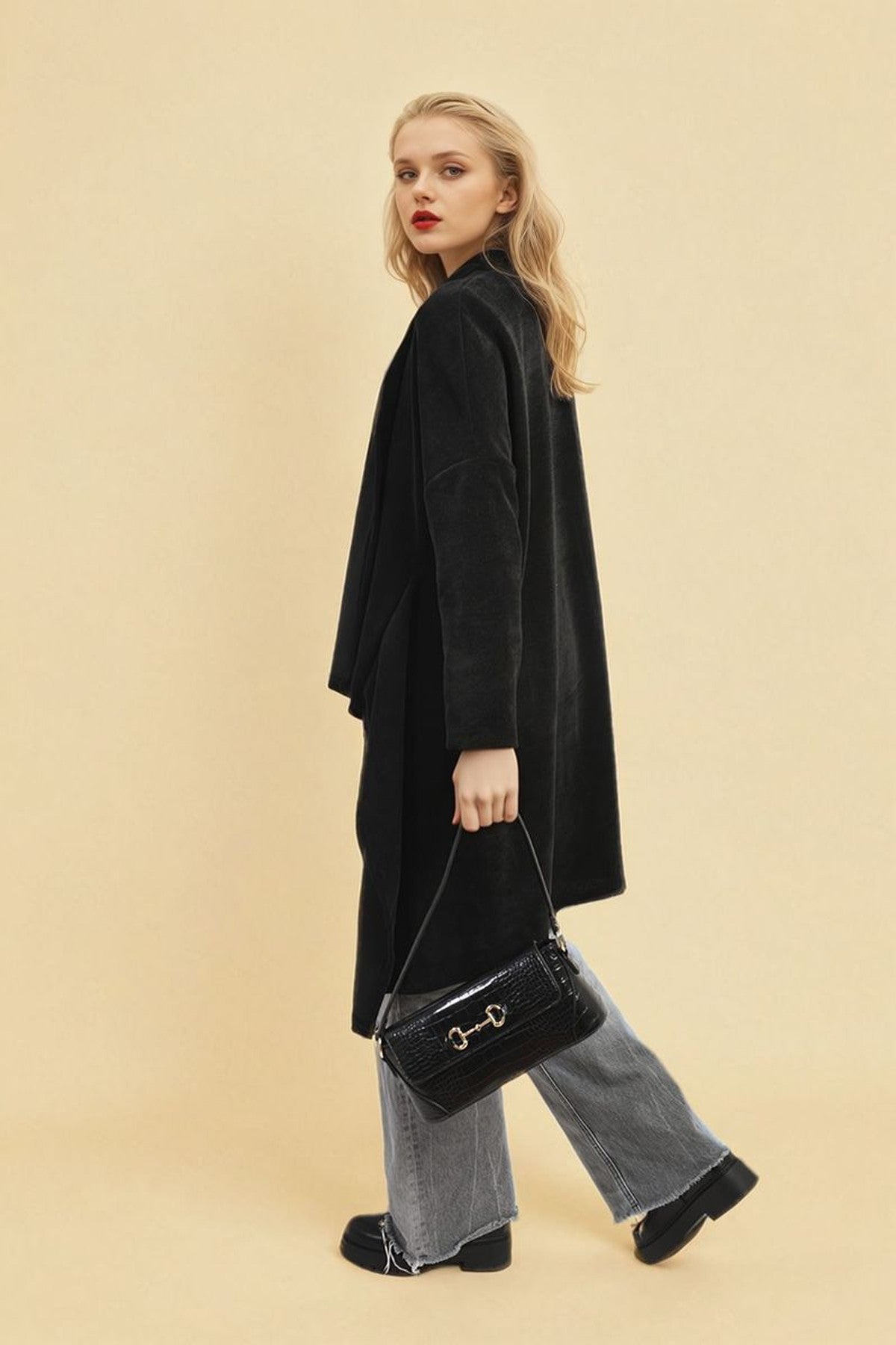 Lydia Open Front Long Back Knitted Cardigan - Black