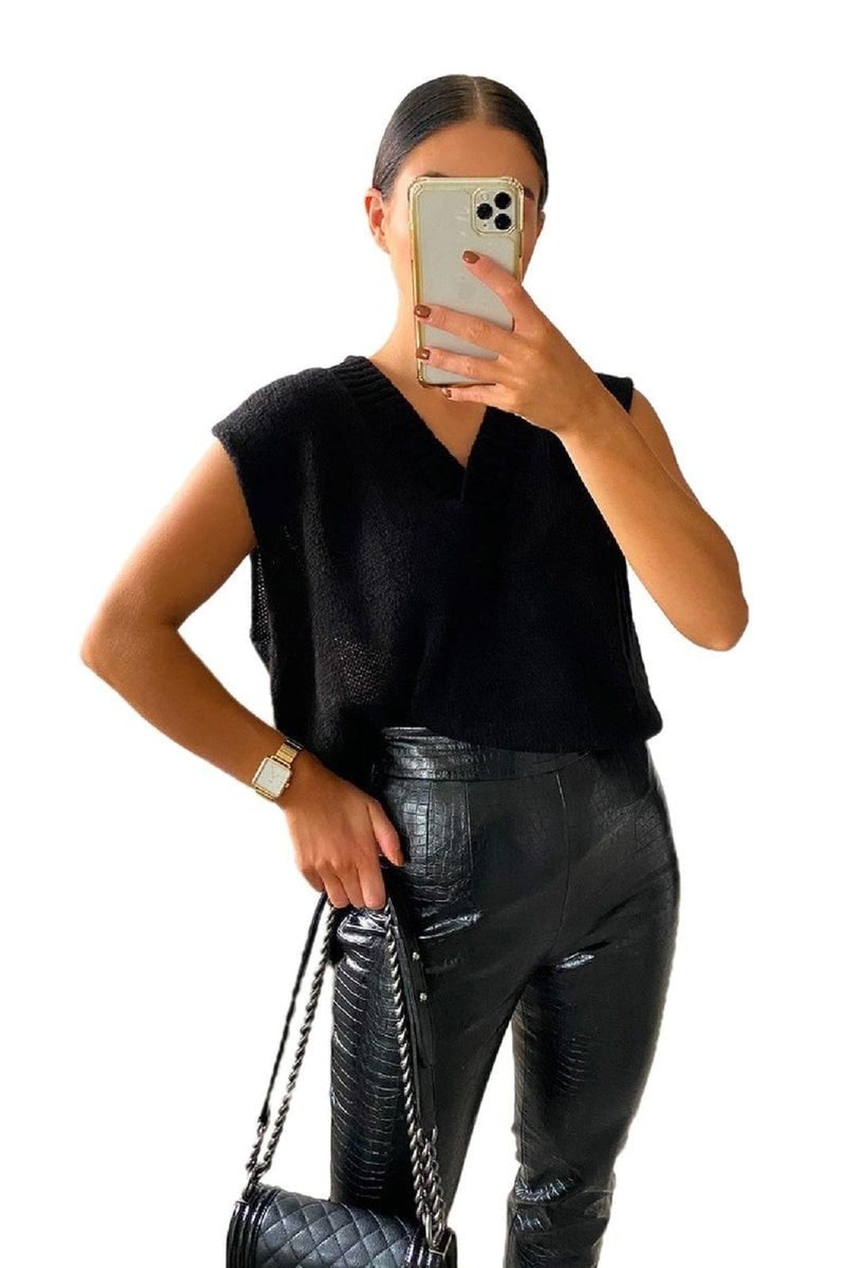 Lois Sleeveless Knitted Vest - Black