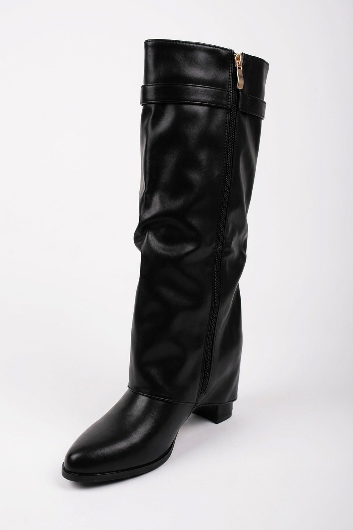 Constance Knee High Fold Over Boots - Black