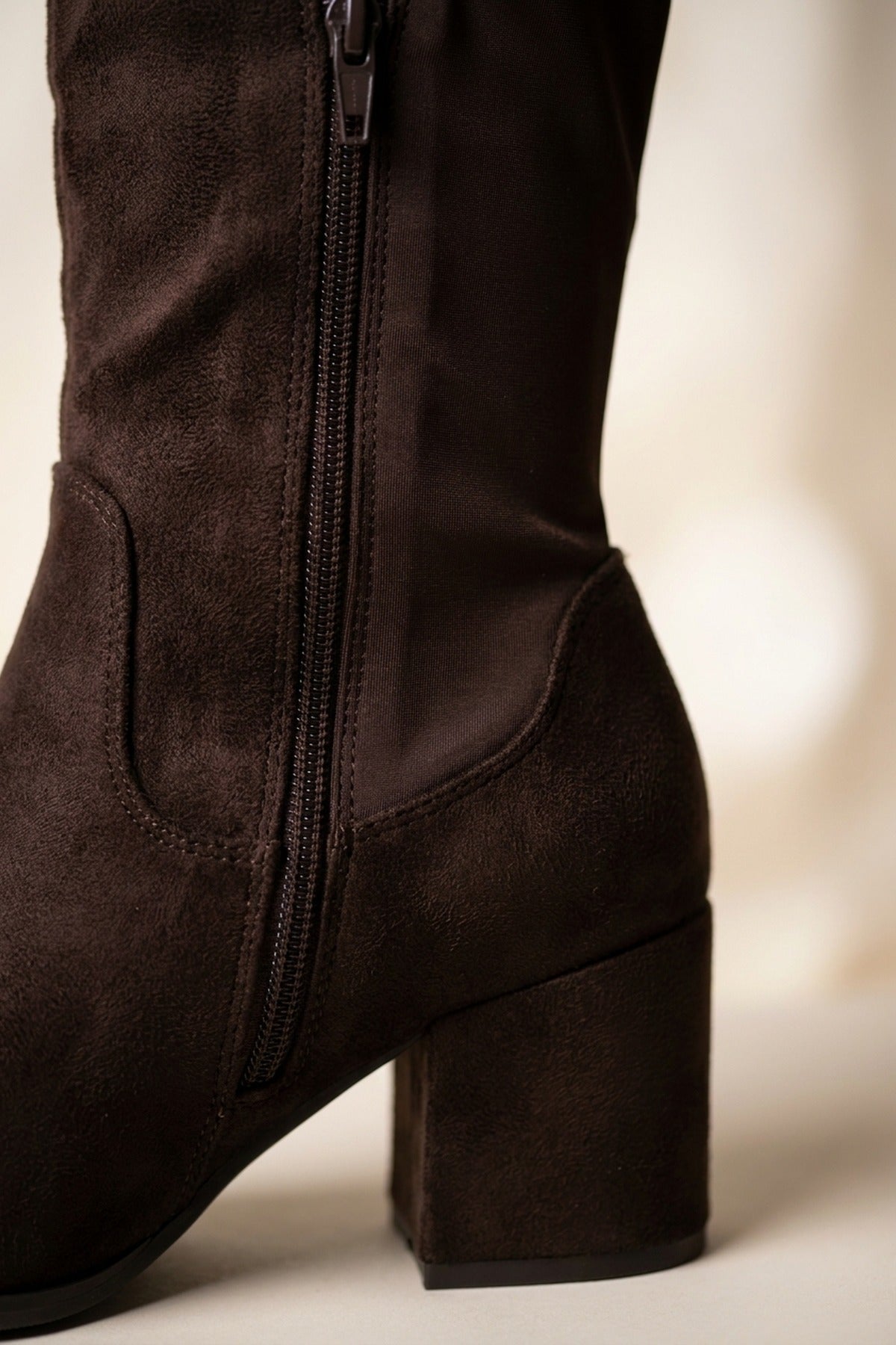 Teagan Faux Suede Over The Knee Block Heel Boots - Brown