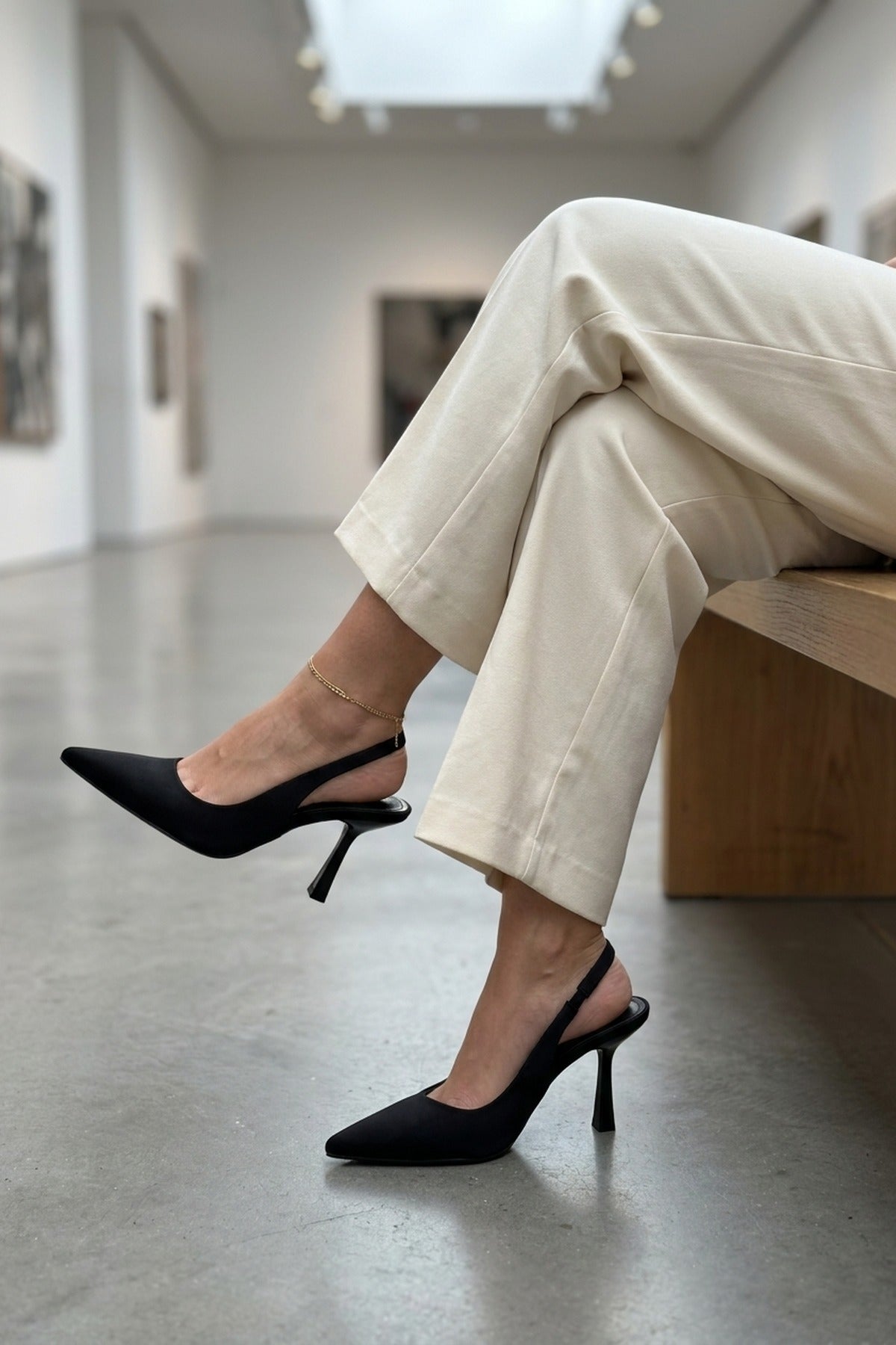 Sloane Satin Pointed Toe Slingback Heels - Black