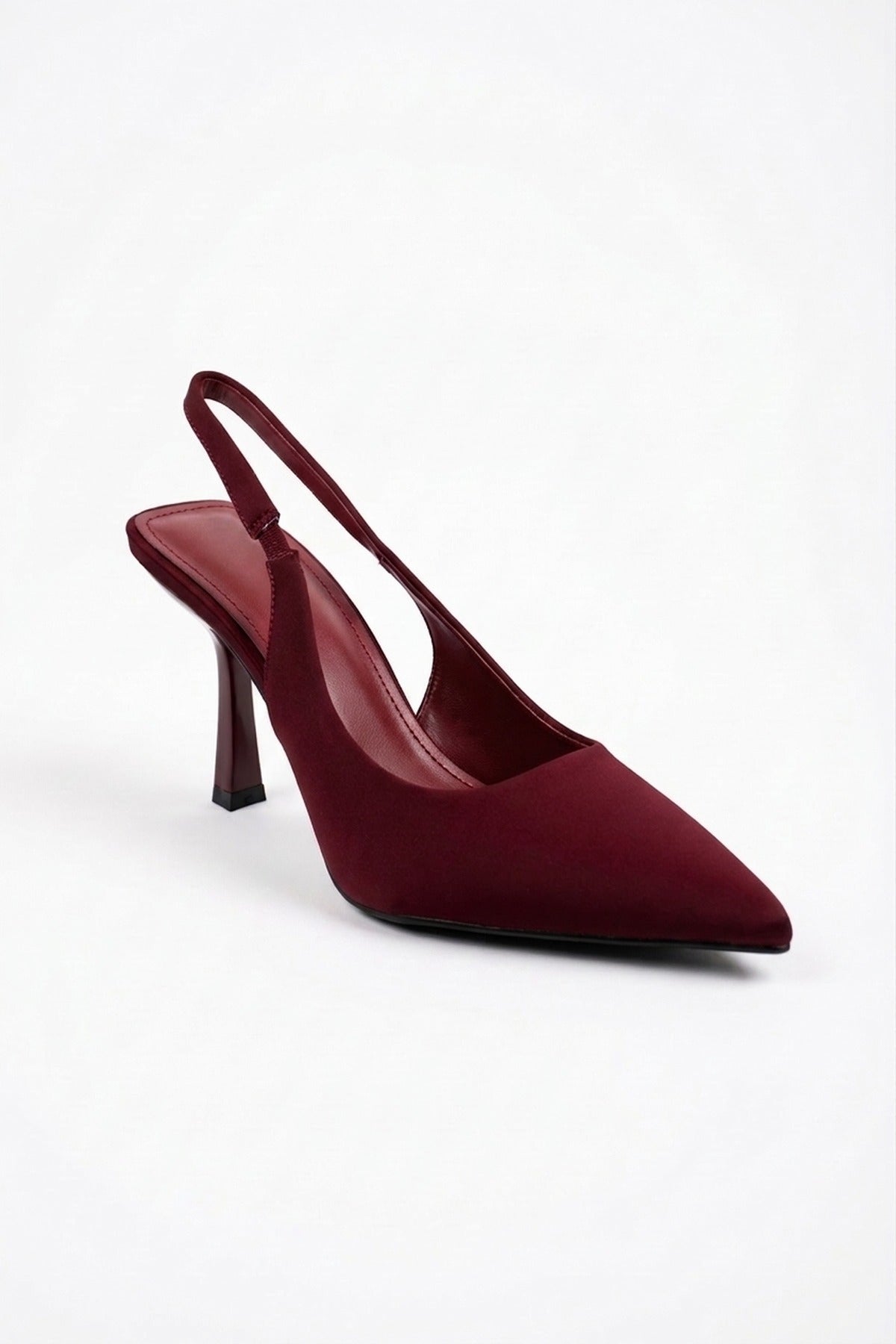 Sloane Satin Pointed Toe Slingback Heels - Bordeaux