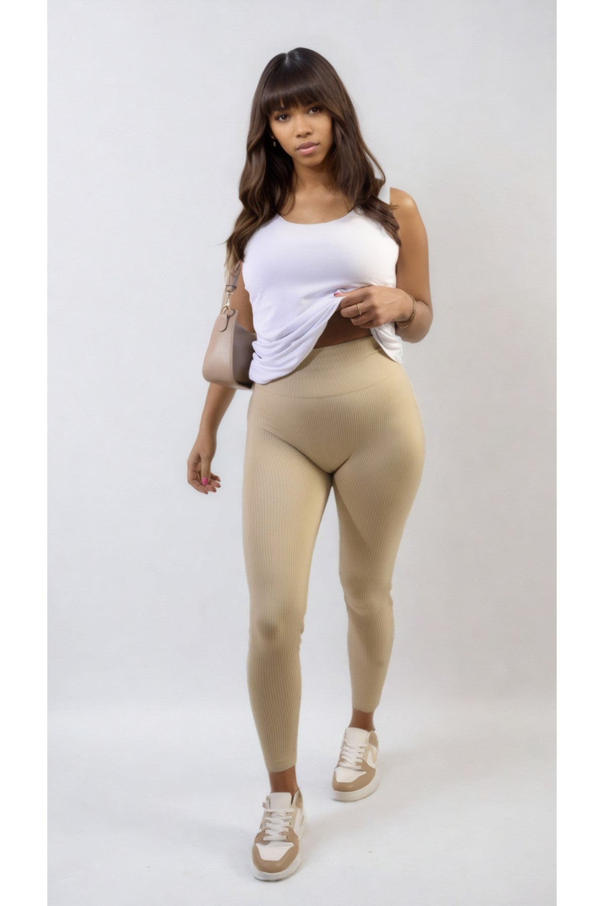 Braylee High Waisted Wide Band Leggings - Biege