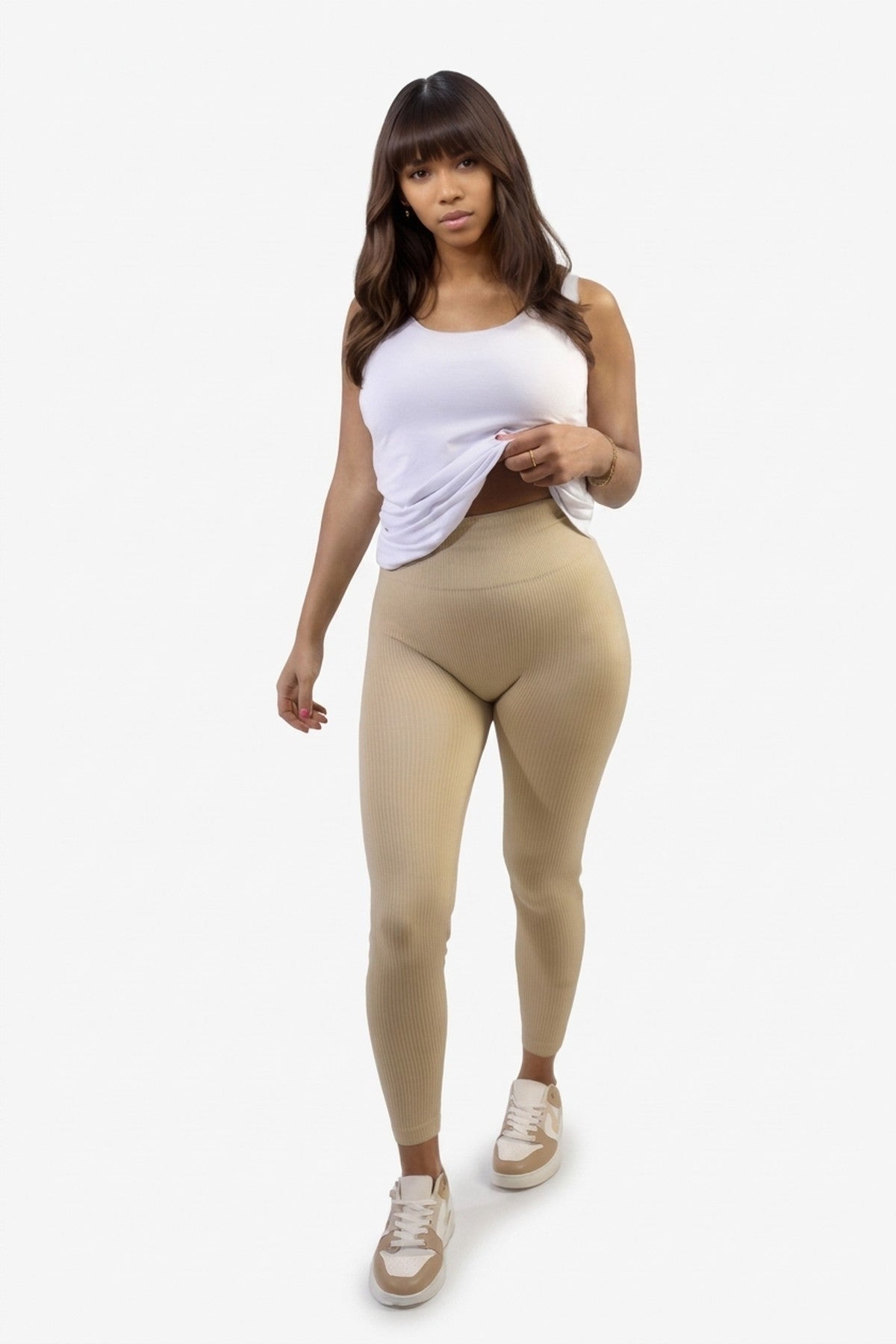 Braylee High Waisted Wide Band Leggings - Biege