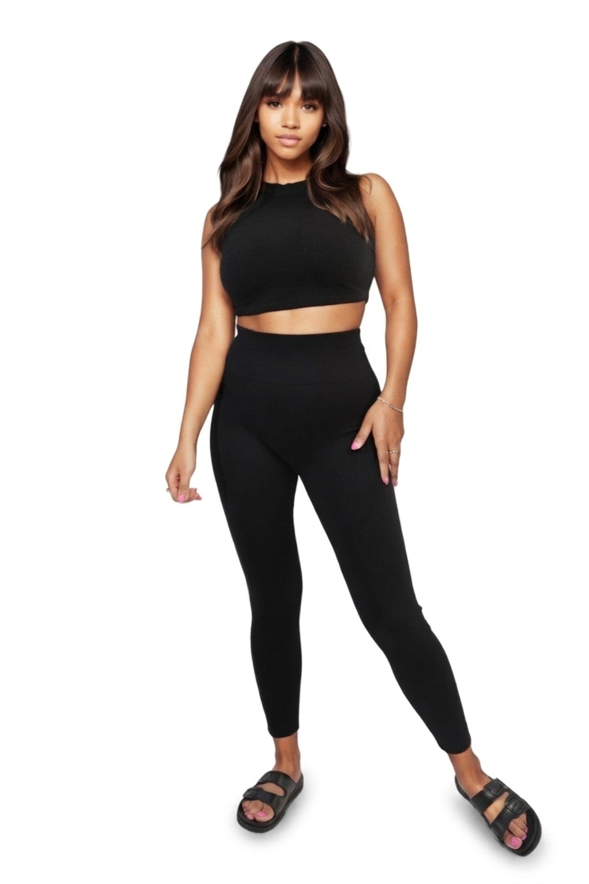 Braylee High Waisted Wide Band Leggings - BLACK_wb