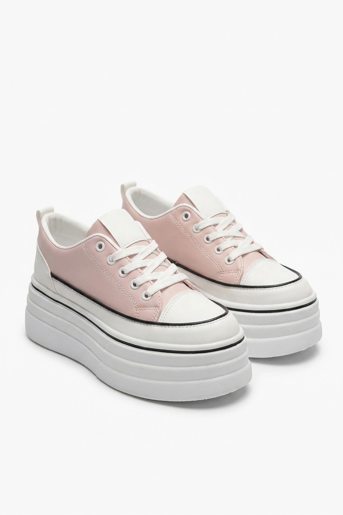 Breanna Platform Wedge Lace Up Trainers - Pink_wb