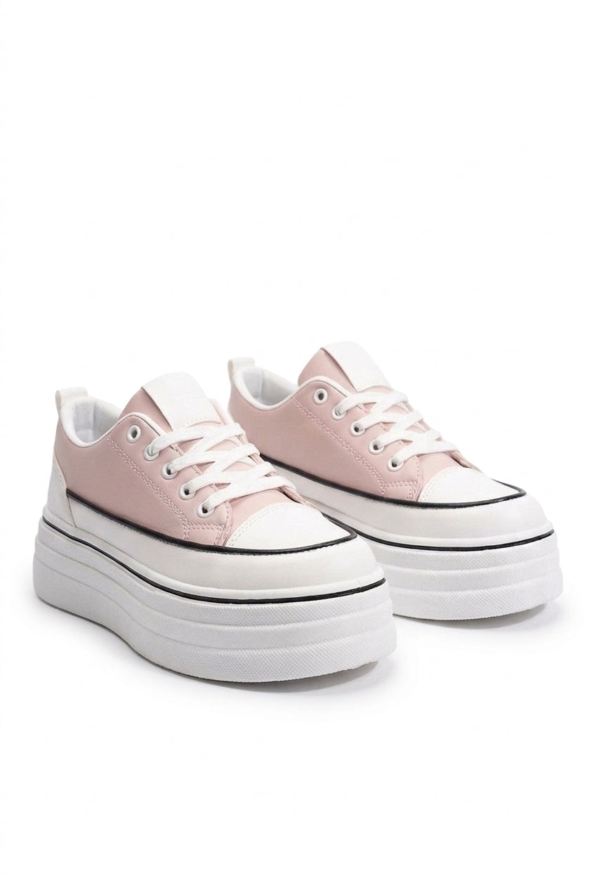 Breanna Platform Wedge Lace Up Trainers - Pink