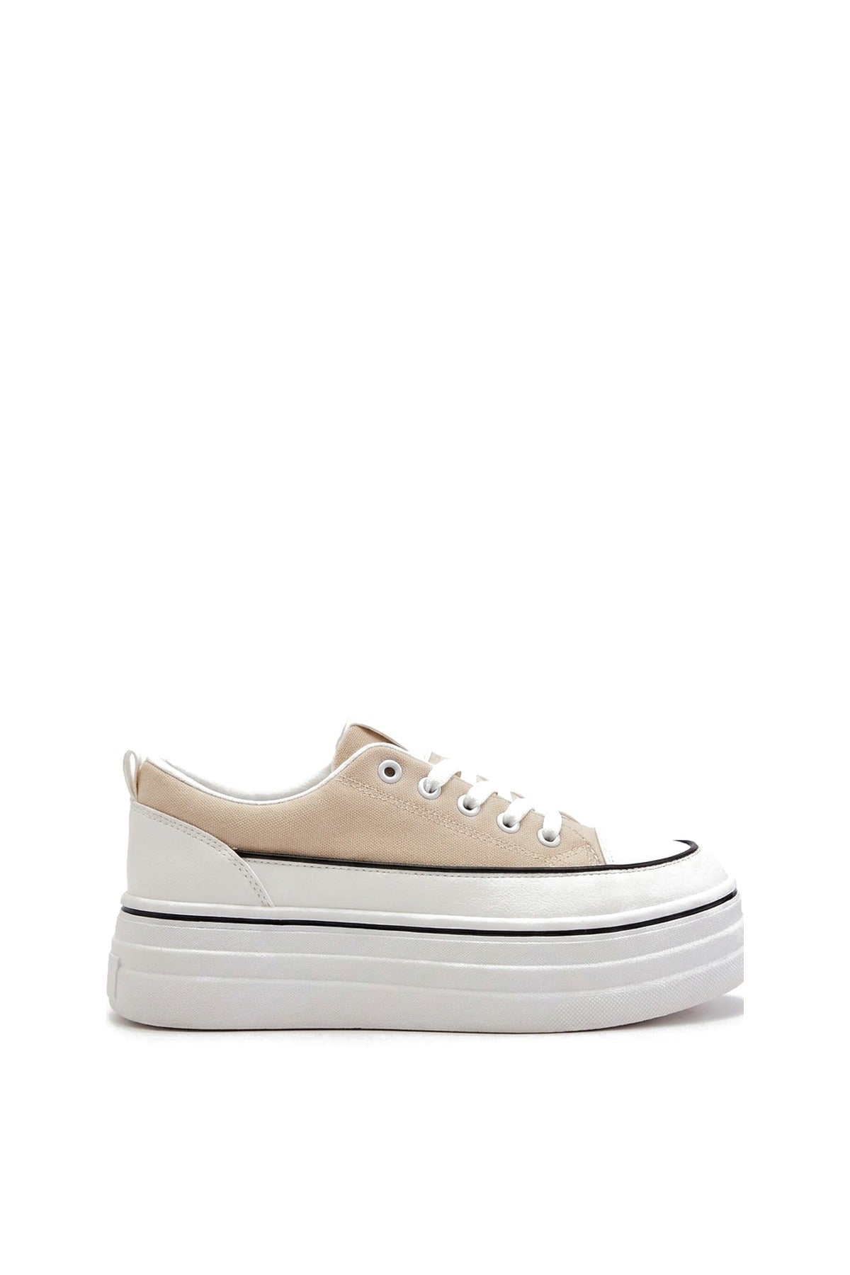 Breanna Platform Wedge Lace Up Trainers - Beige