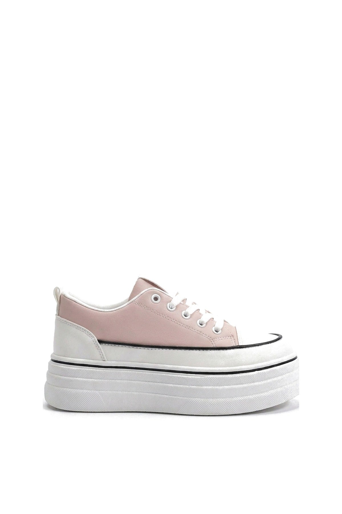 Breanna Platform Wedge Lace Up Trainers - Pink