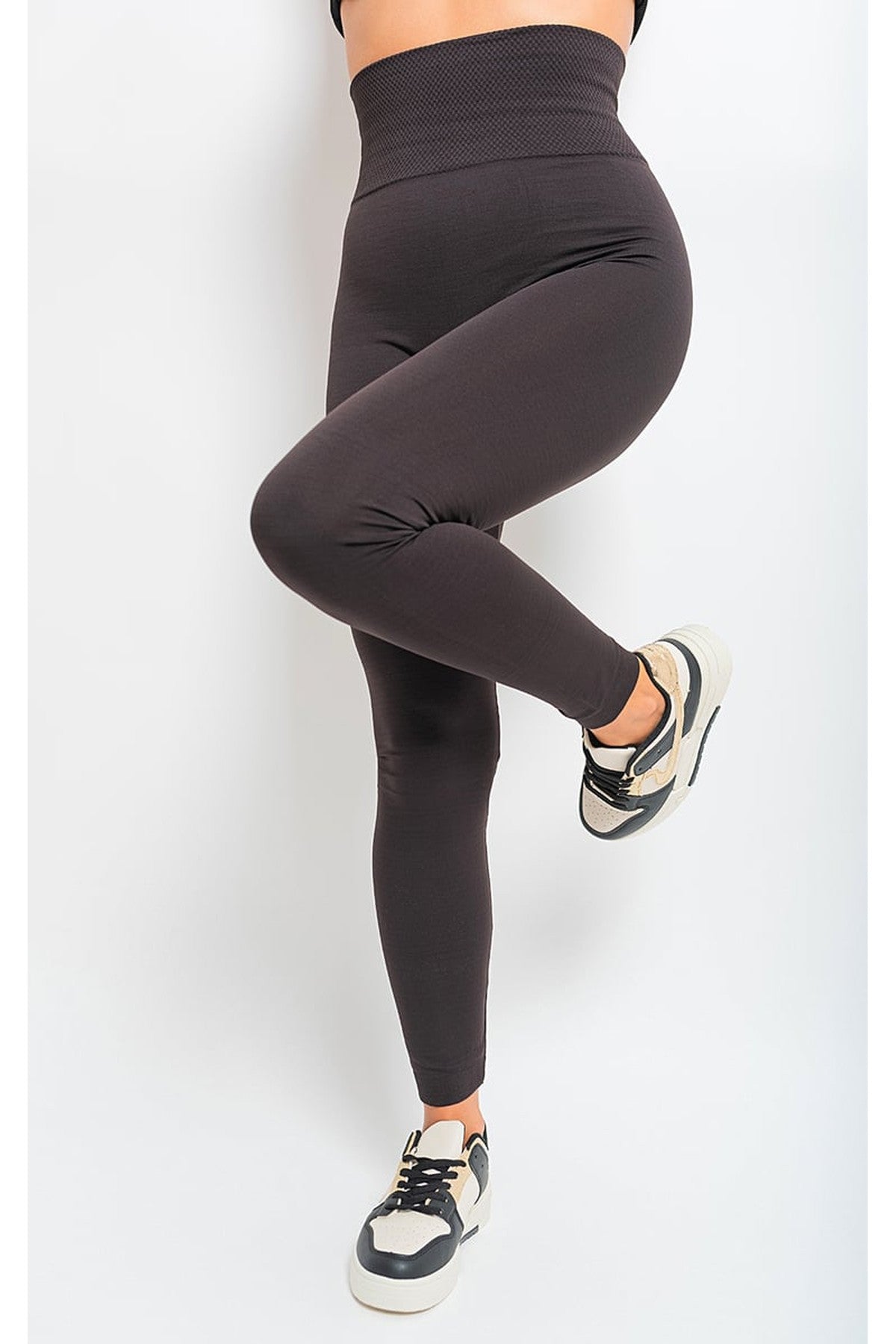 Elaine High Waist Tummy Compression Slimming Leggings - Brown