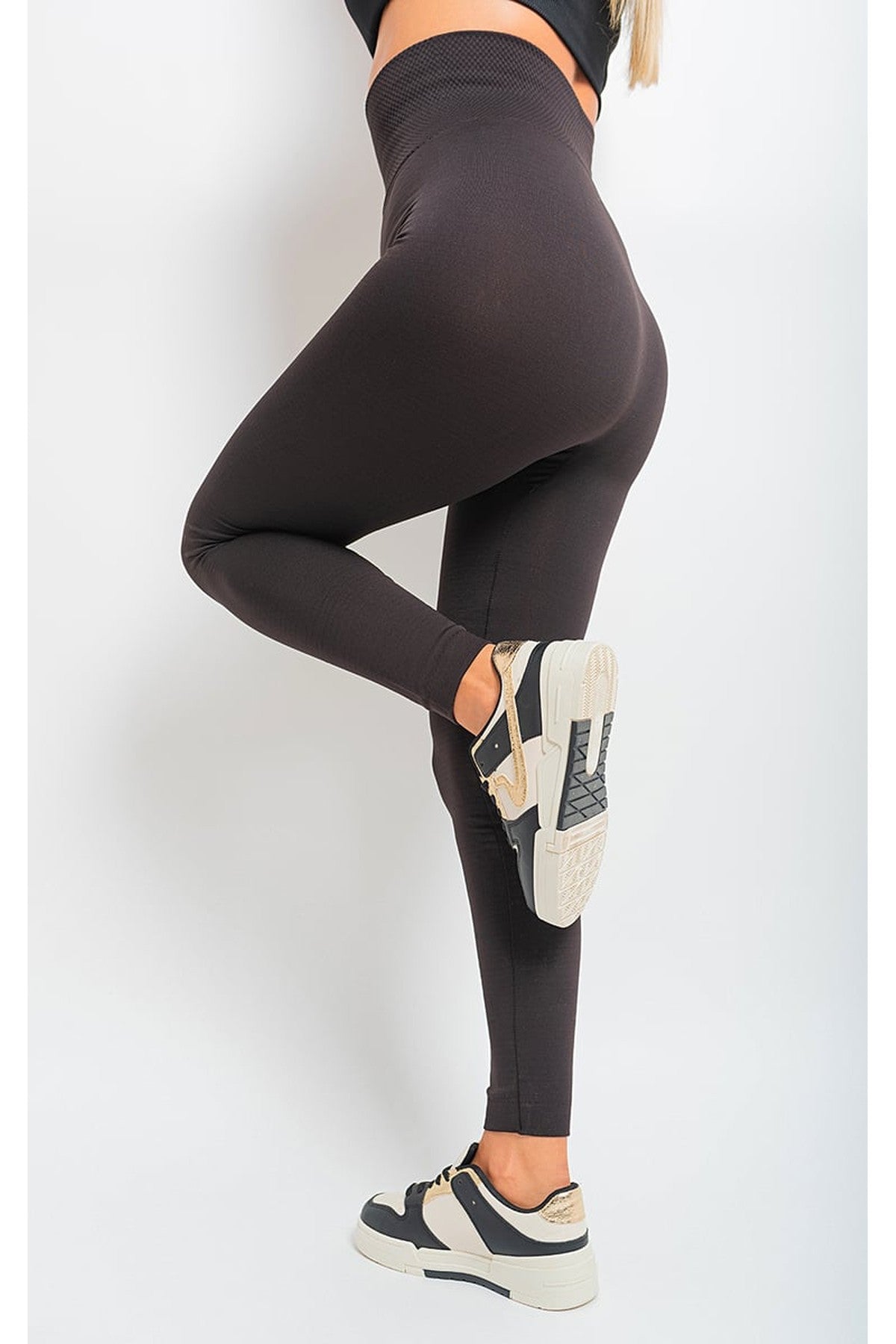 Elaine High Waist Tummy Compression Slimming Leggings - Brown
