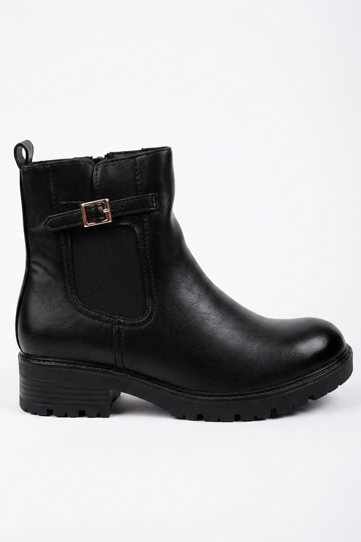 Ines Chunky Sole Buckle Chelsea Boots - Black