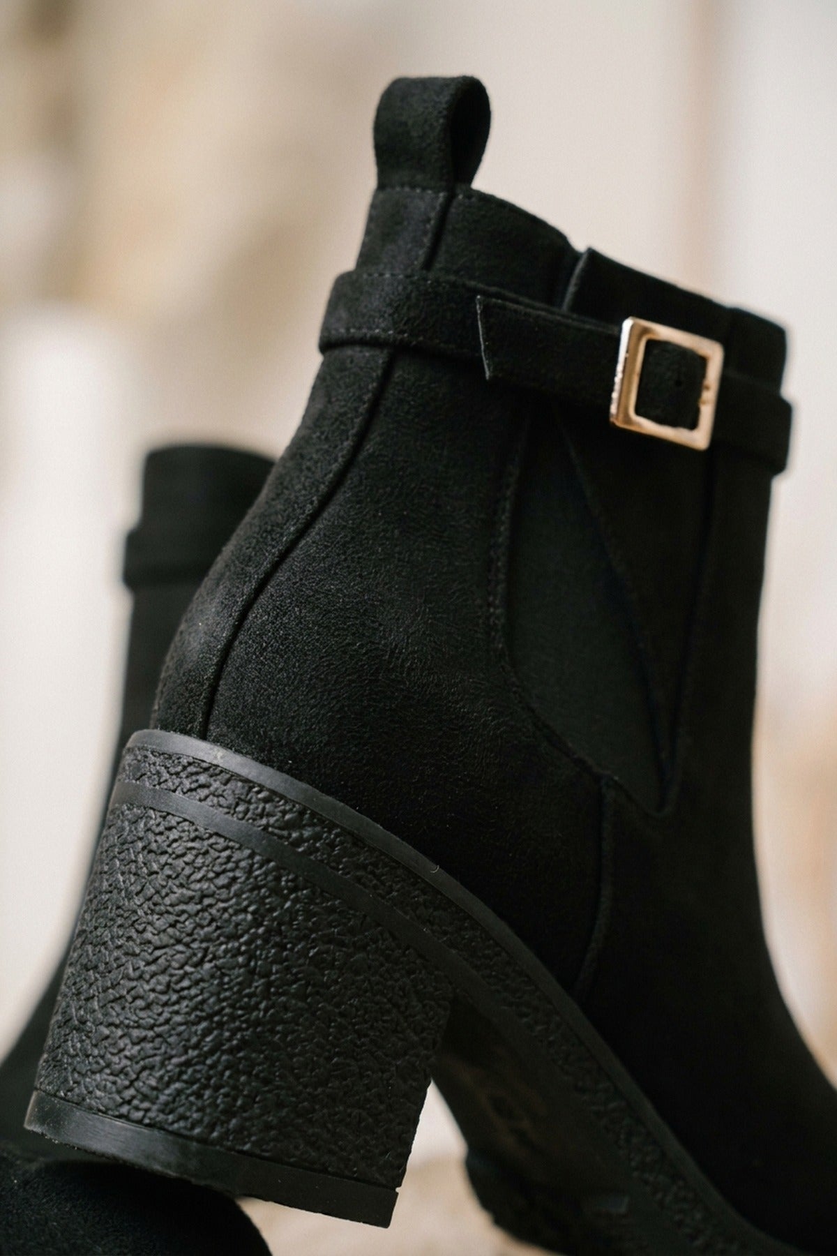 Saoirse Faux Suede Block Heel Boots - Black