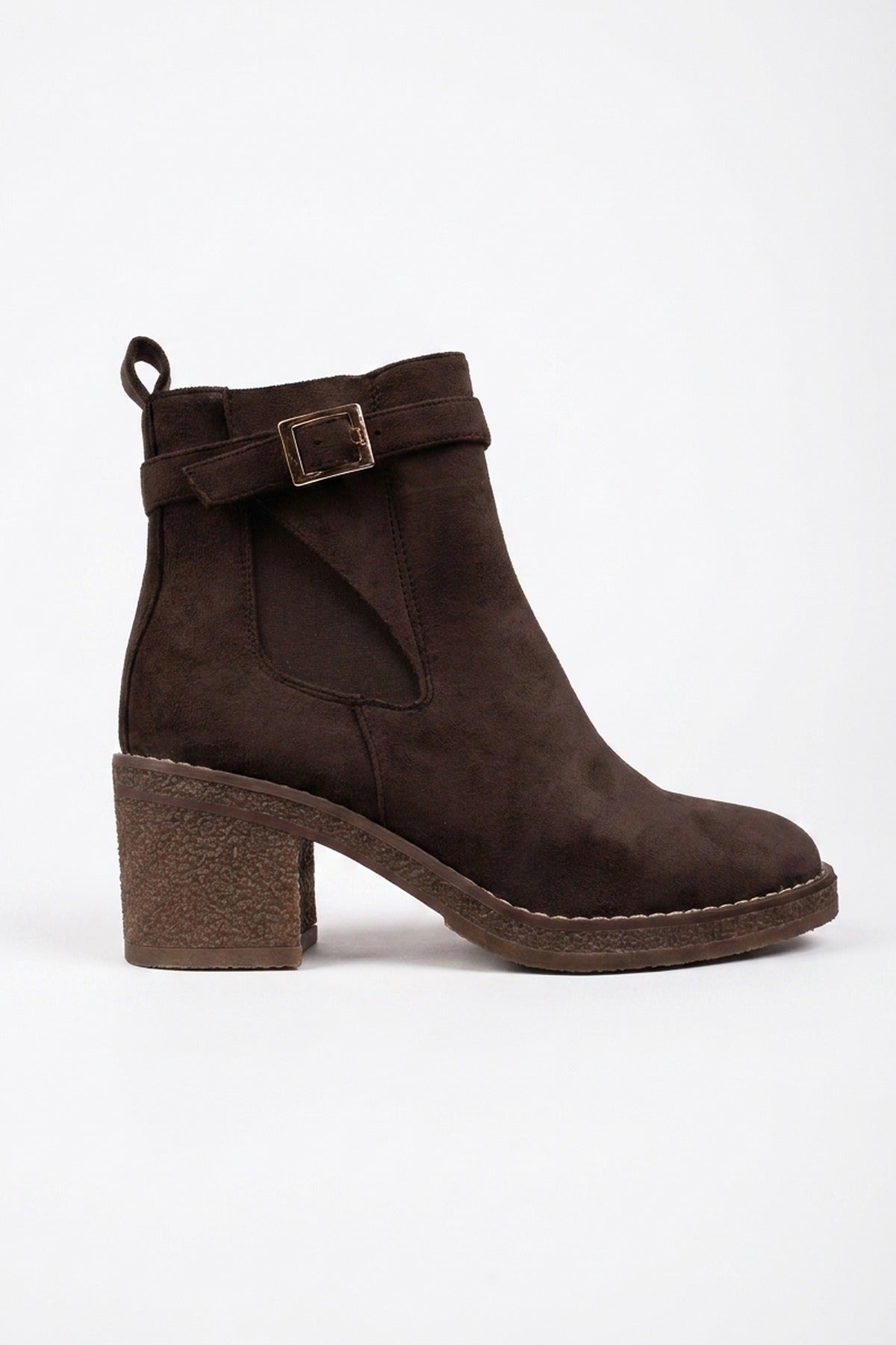 Saoirse Faux Suede Block Heel Boots - Brown