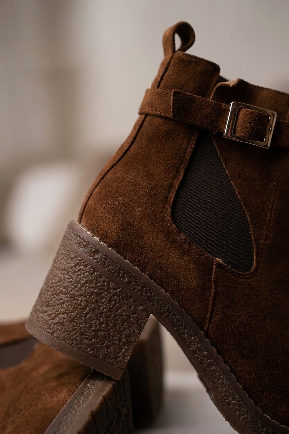 Saoirse Faux Suede Block Heel Boots - Camel