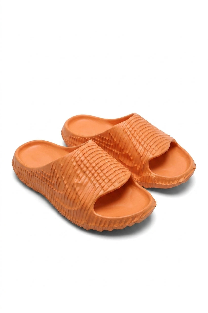Cali Textured Open Toe Single Band Slide Sandals - Orange_wb