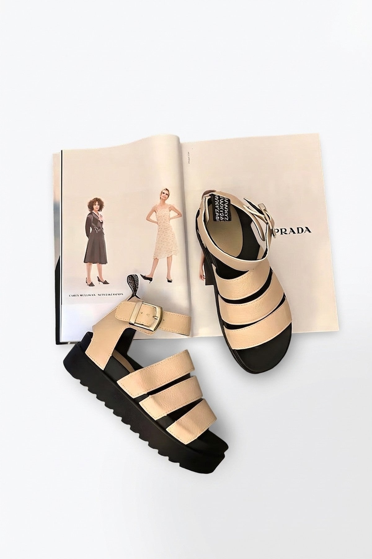 Callie Strappy Gladiator Chunky Sandals - Beige_wb