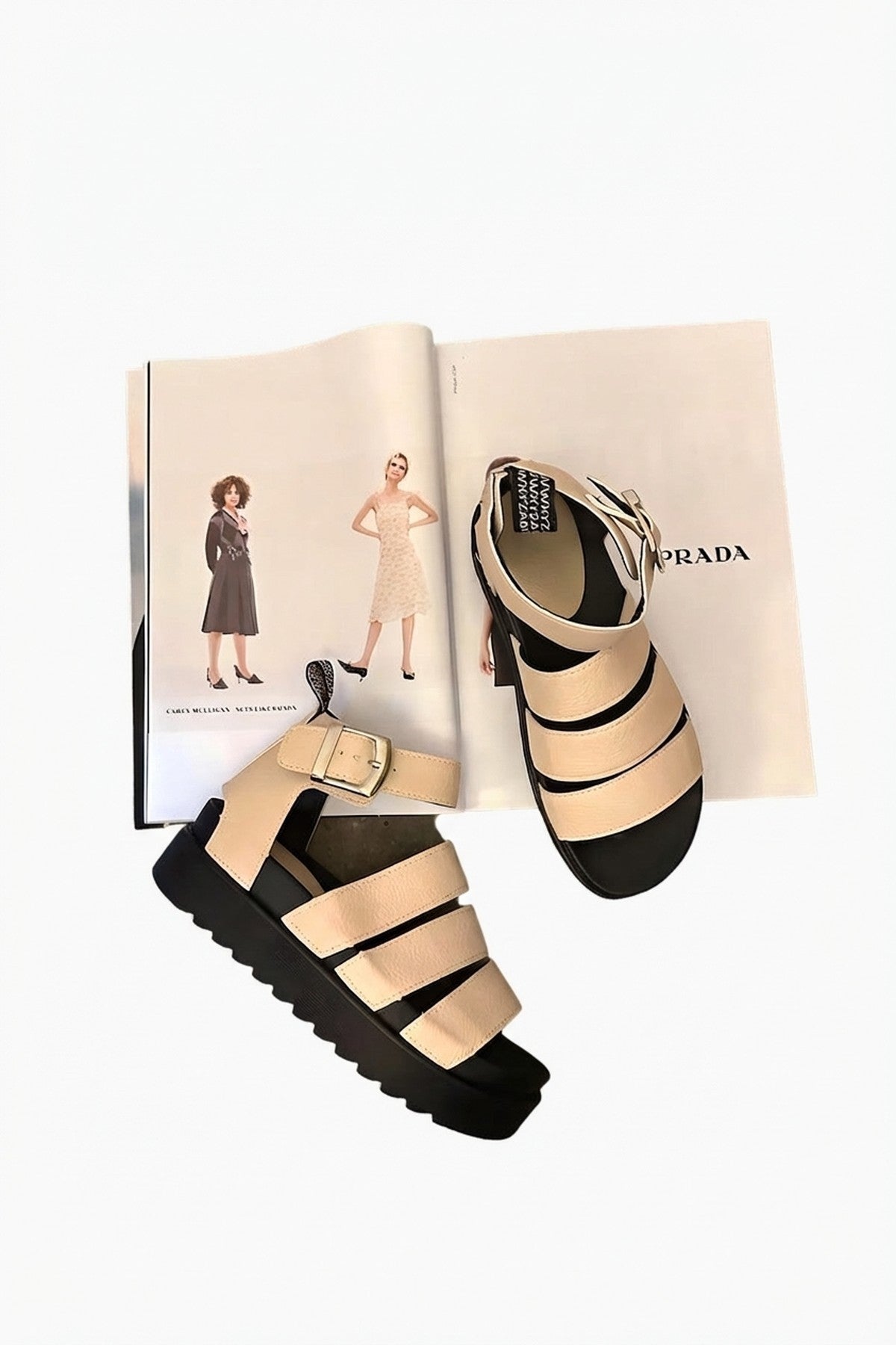Callie Strappy Gladiator Chunky Sandals - Beige_wb
