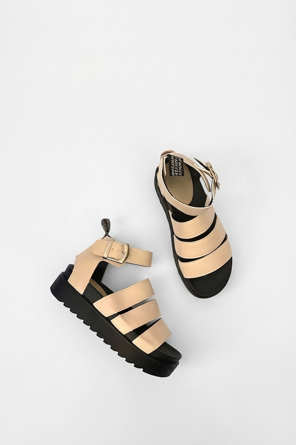Callie Strappy Gladiator Chunky Sandals - Beige_wb