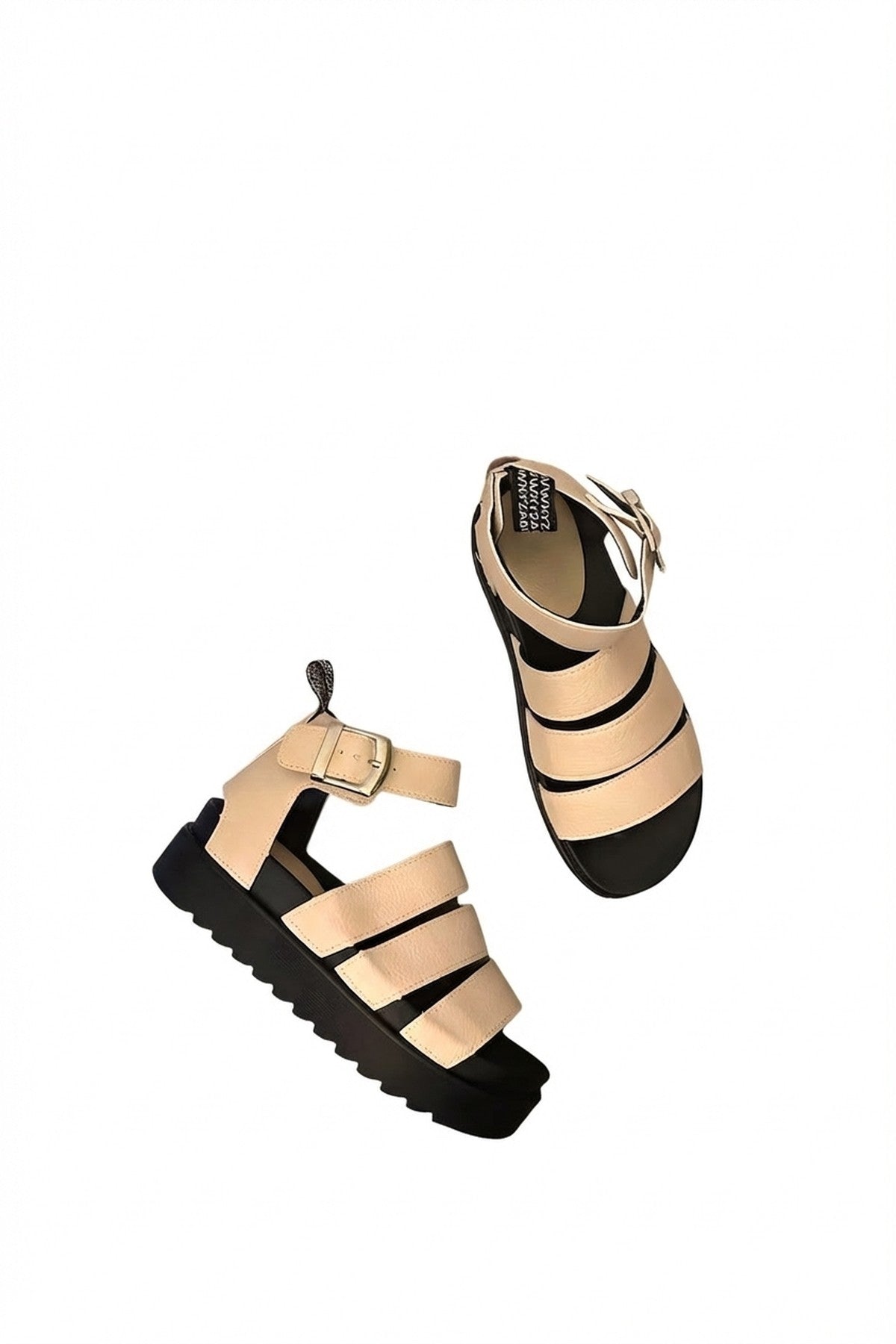Callie Strappy Gladiator Chunky Sandals - Beige_wb