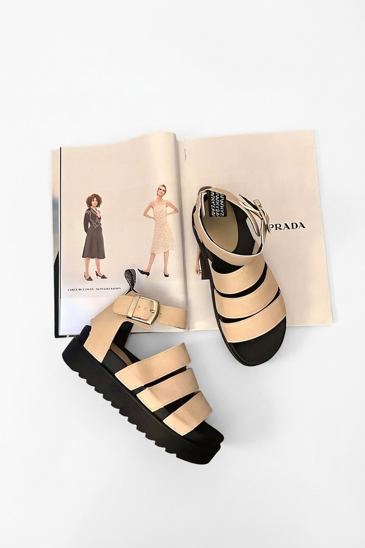 Callie Strappy Gladiator Chunky Sandals - Beige_wb