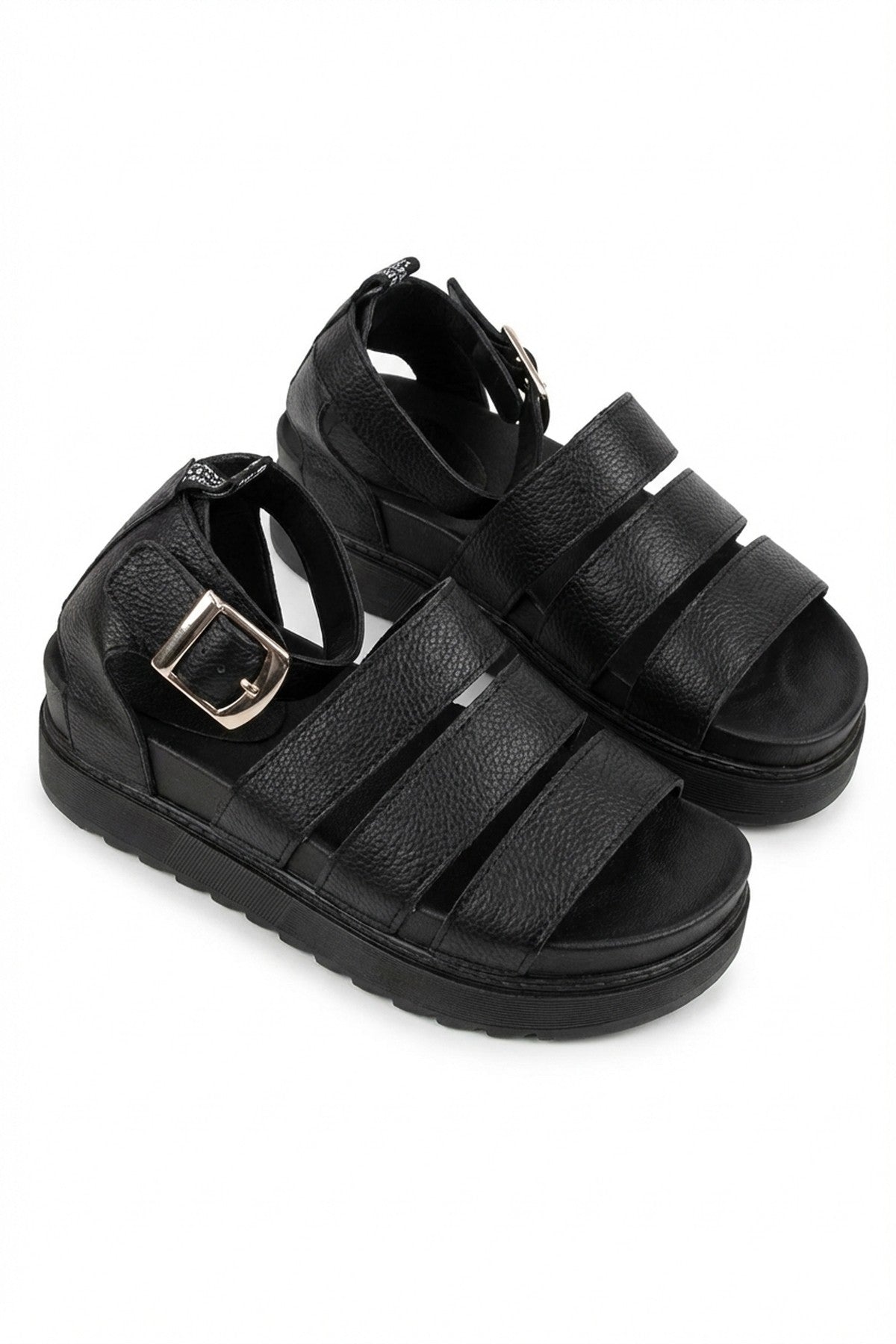 Callie Strappy Gladiator Chunky Sandals - Black_wb
