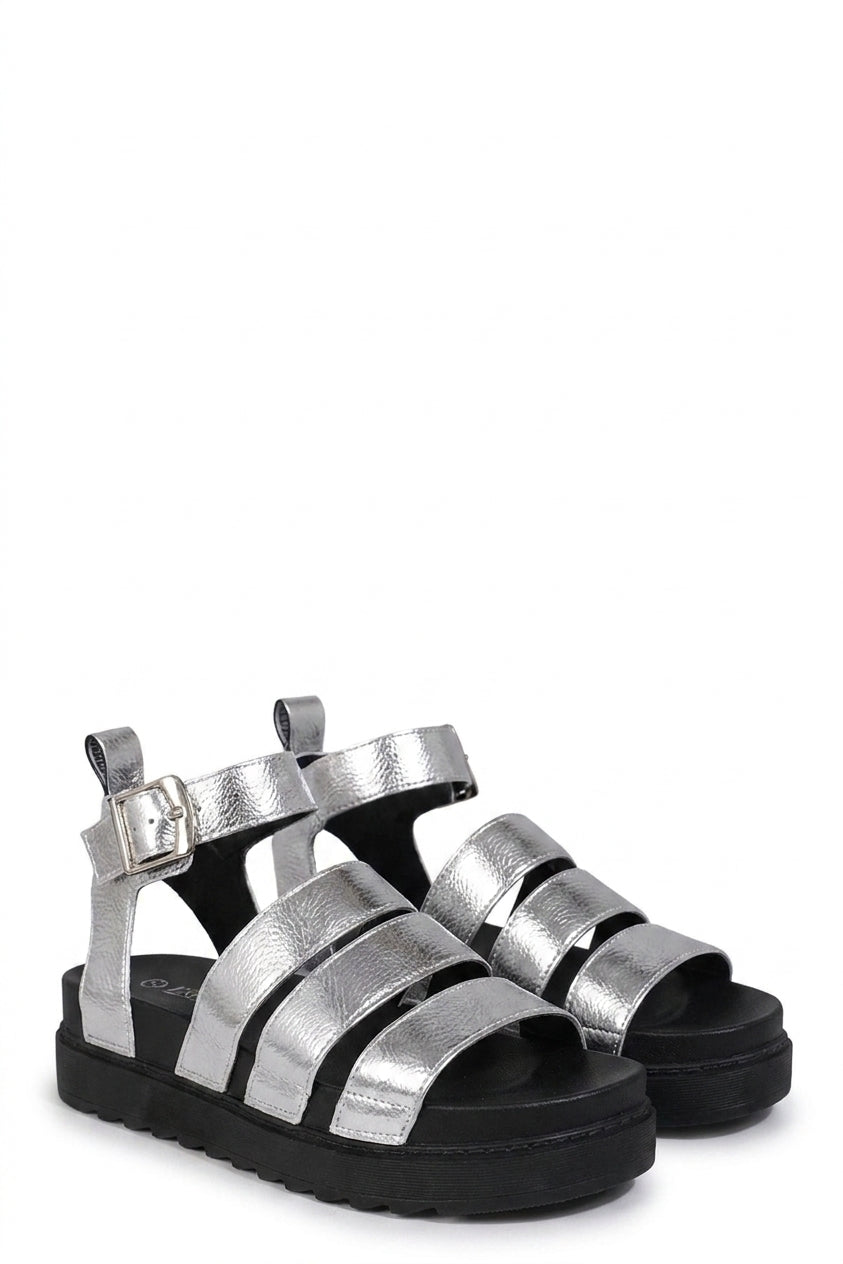 Callie Strappy Gladiator Chunky Sandals - Silver