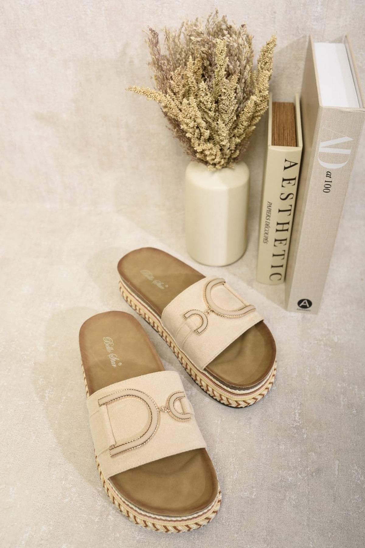 Camille Decorated Platform Sandals - Beige