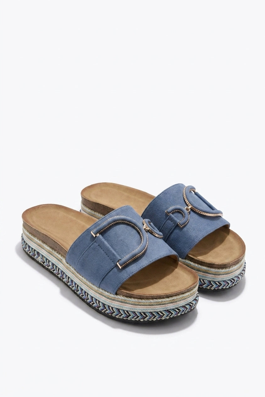 Camille Decorated Platform Sandals - Blue