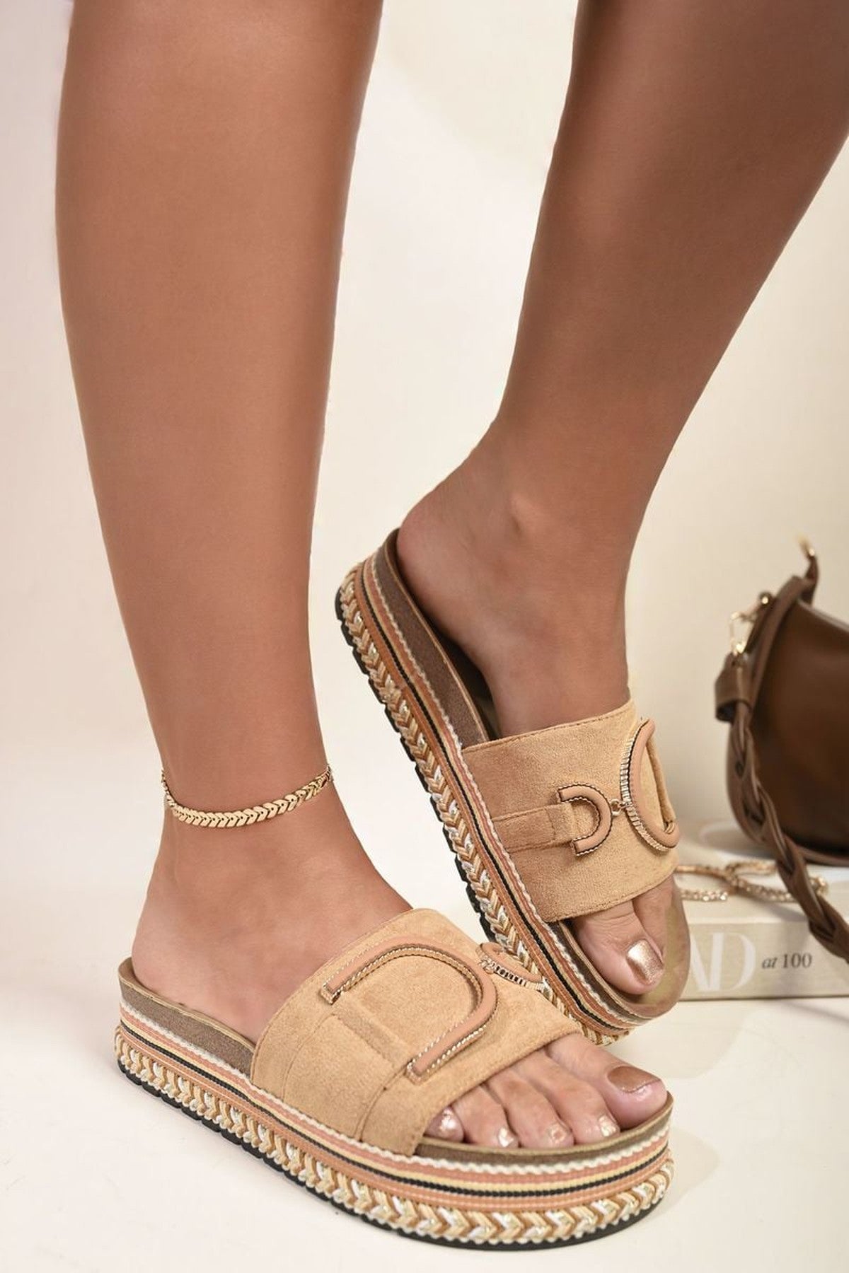 Camille Decorated Platform Sandals - Camel