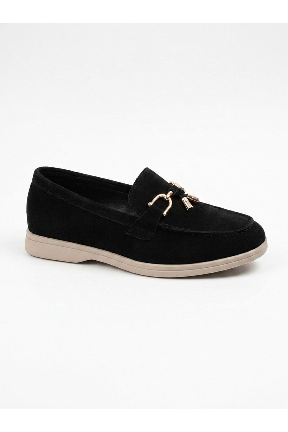 Camille Womens Suede Padlock Charm Loafers - Black