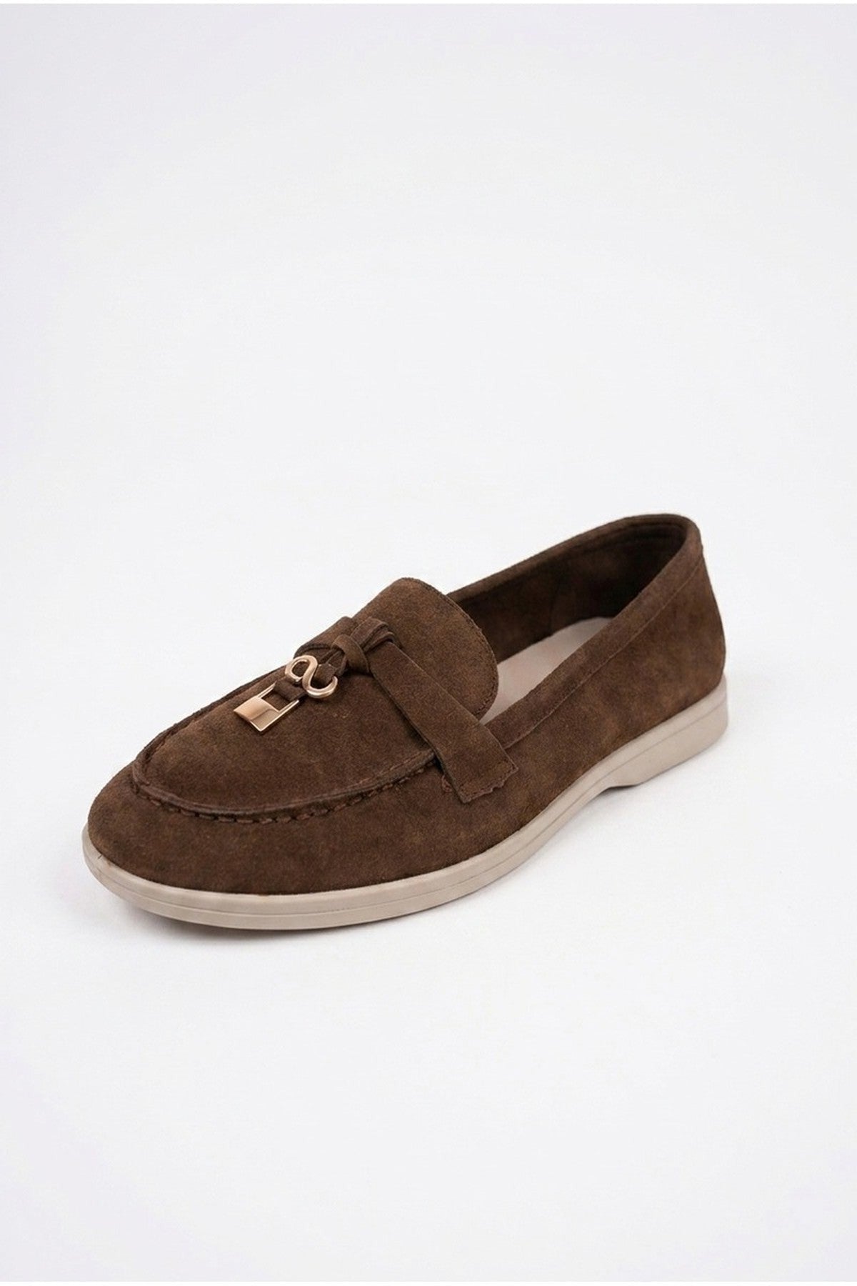 Camille Womens Suede Padlock Charm Loafers - Brown
