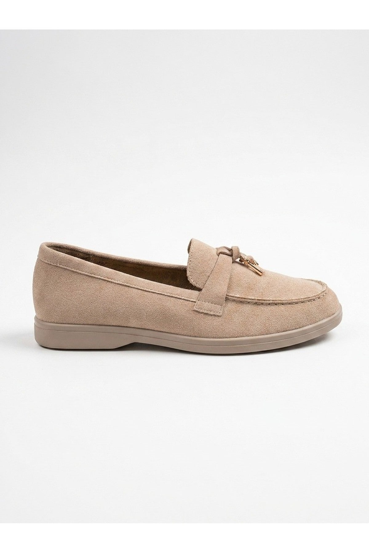 Camille Womens Suede Padlock Charm Loafers - Khaki