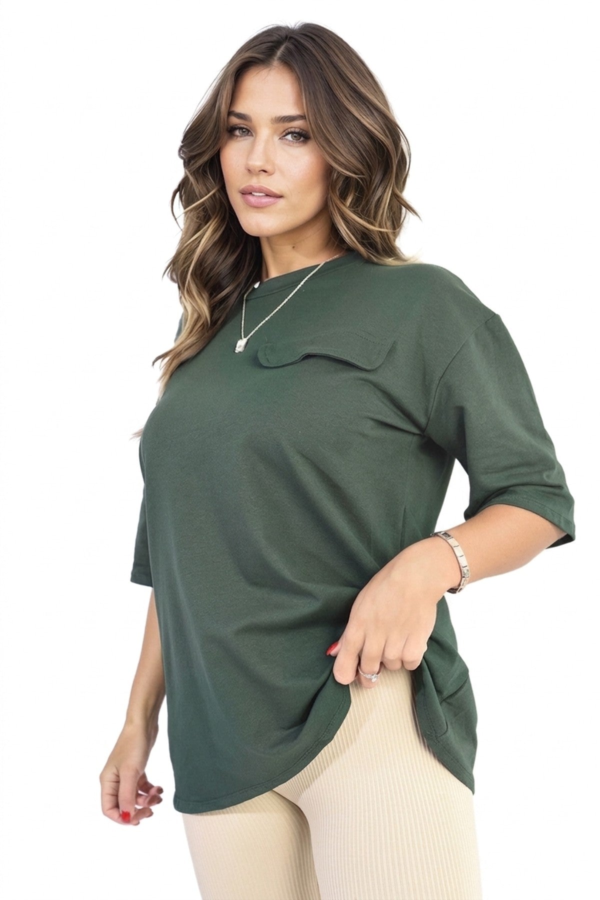 Camryn Oversized Cargo T-shirt - DARK GREEN_wb