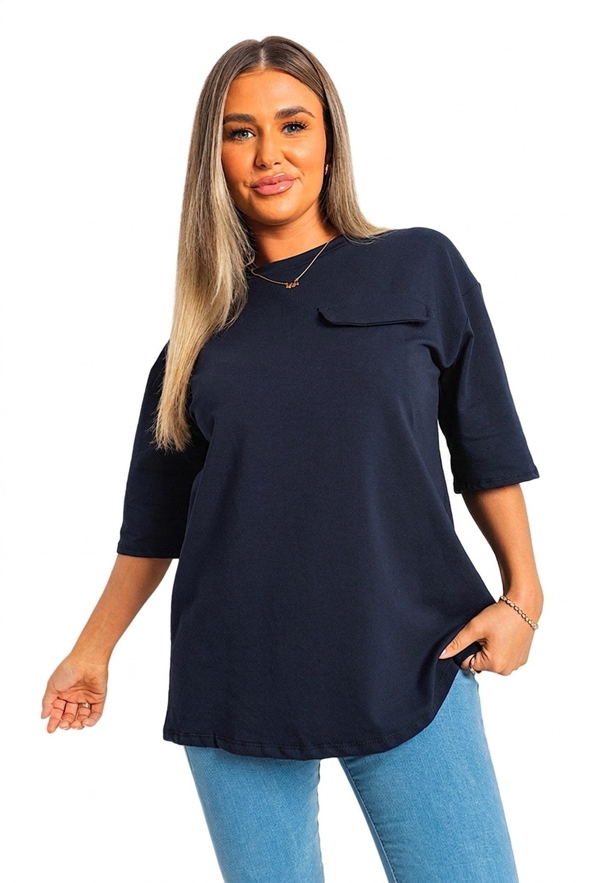 Camryn Oversized Cargo T-shirt - NAVY_wb
