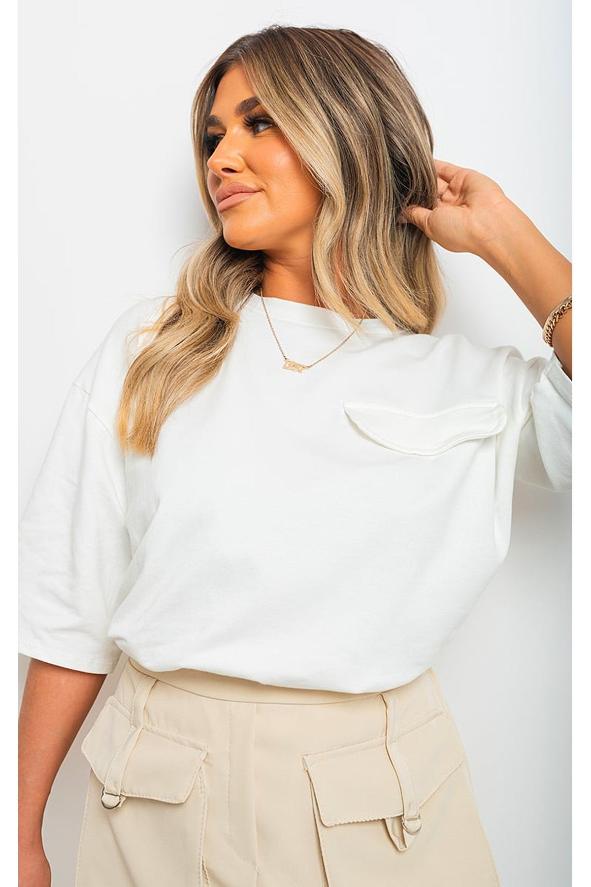 Camryn Oversized Cargo T-shirt - White